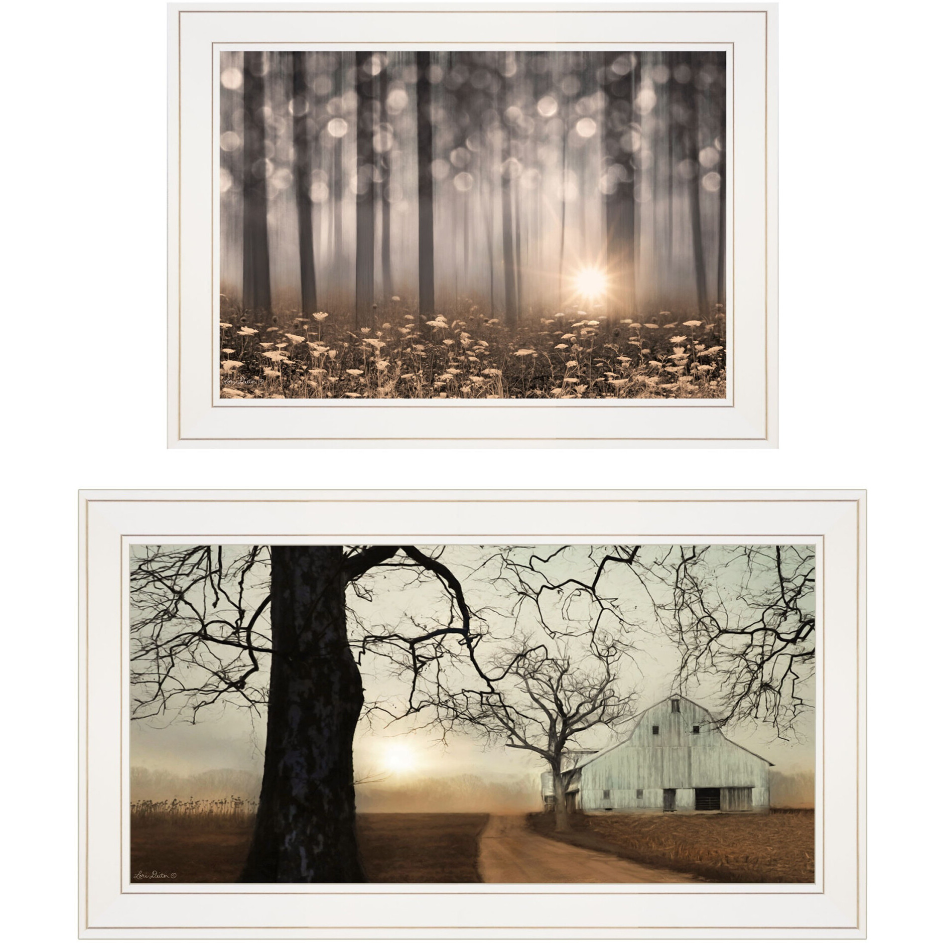 Set Of Two Enchanted Sunrise 1 White Framed Print Wall Art