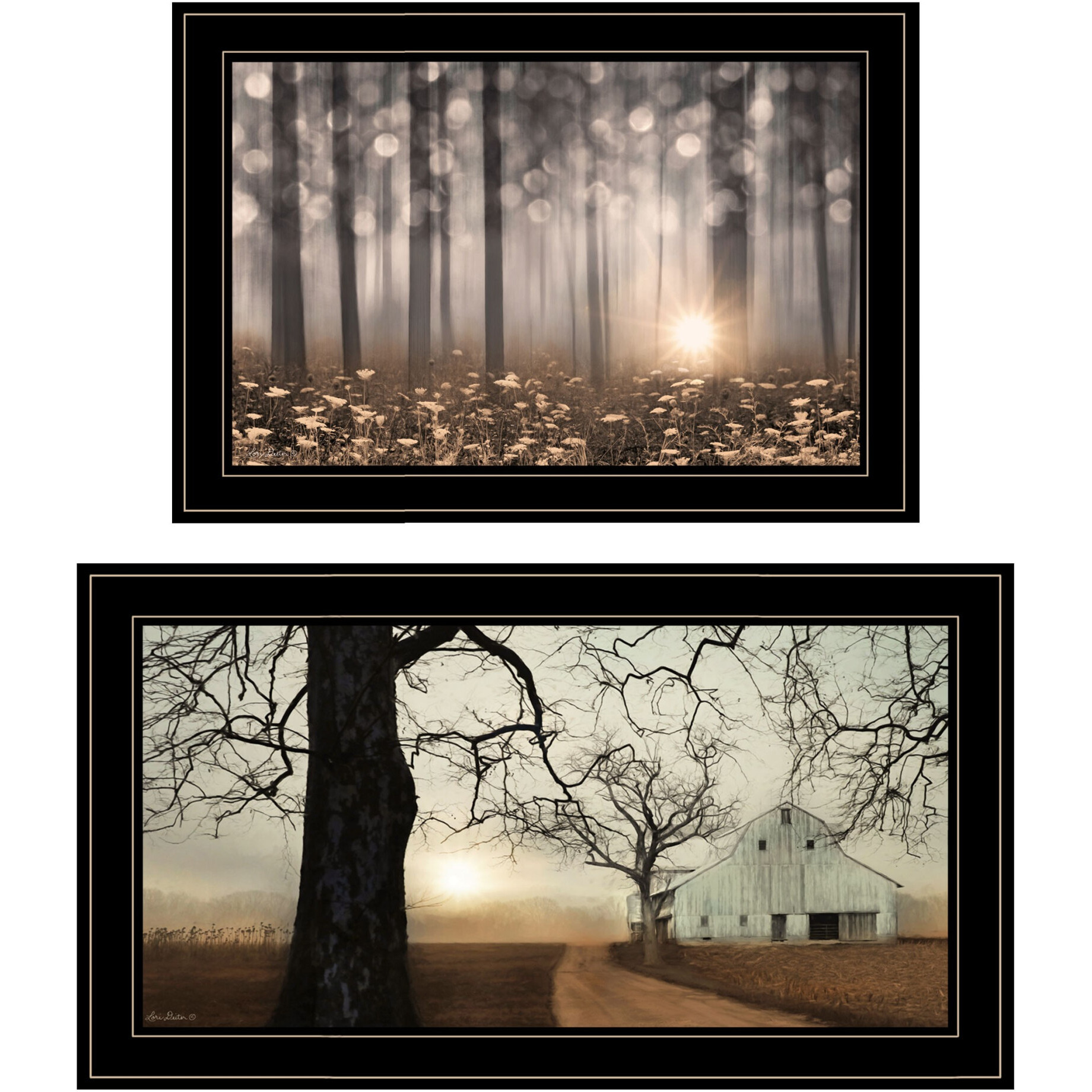 Set Of Two Enchanted Sunrise 2 Black Framed Print Wall Art