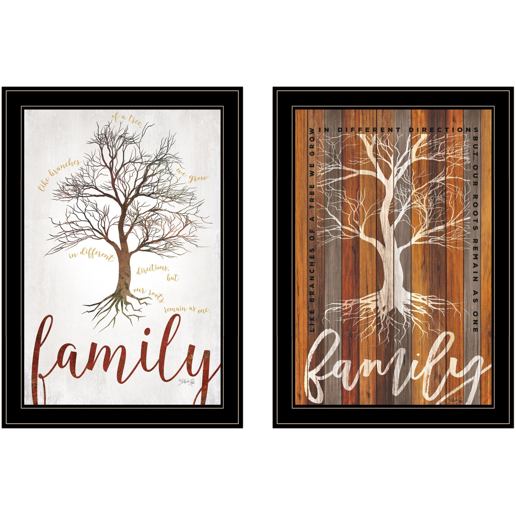 Set Of Two Family Tree Or Roots 2 Black Framed Print Wall Art