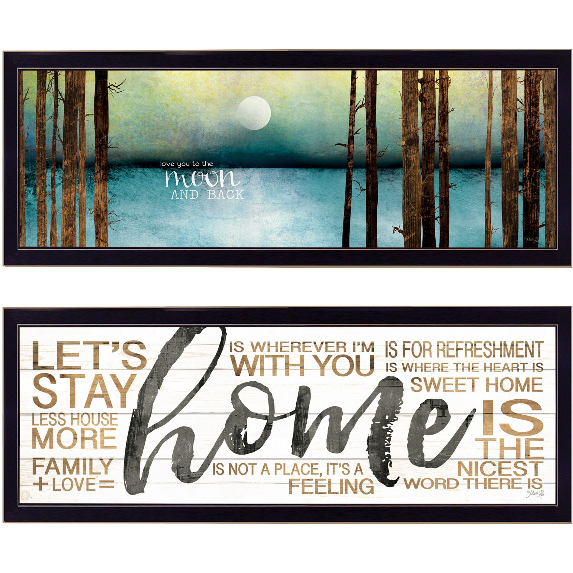 Set Of Two Love Or Home 2 Black Framed Print Wall Art