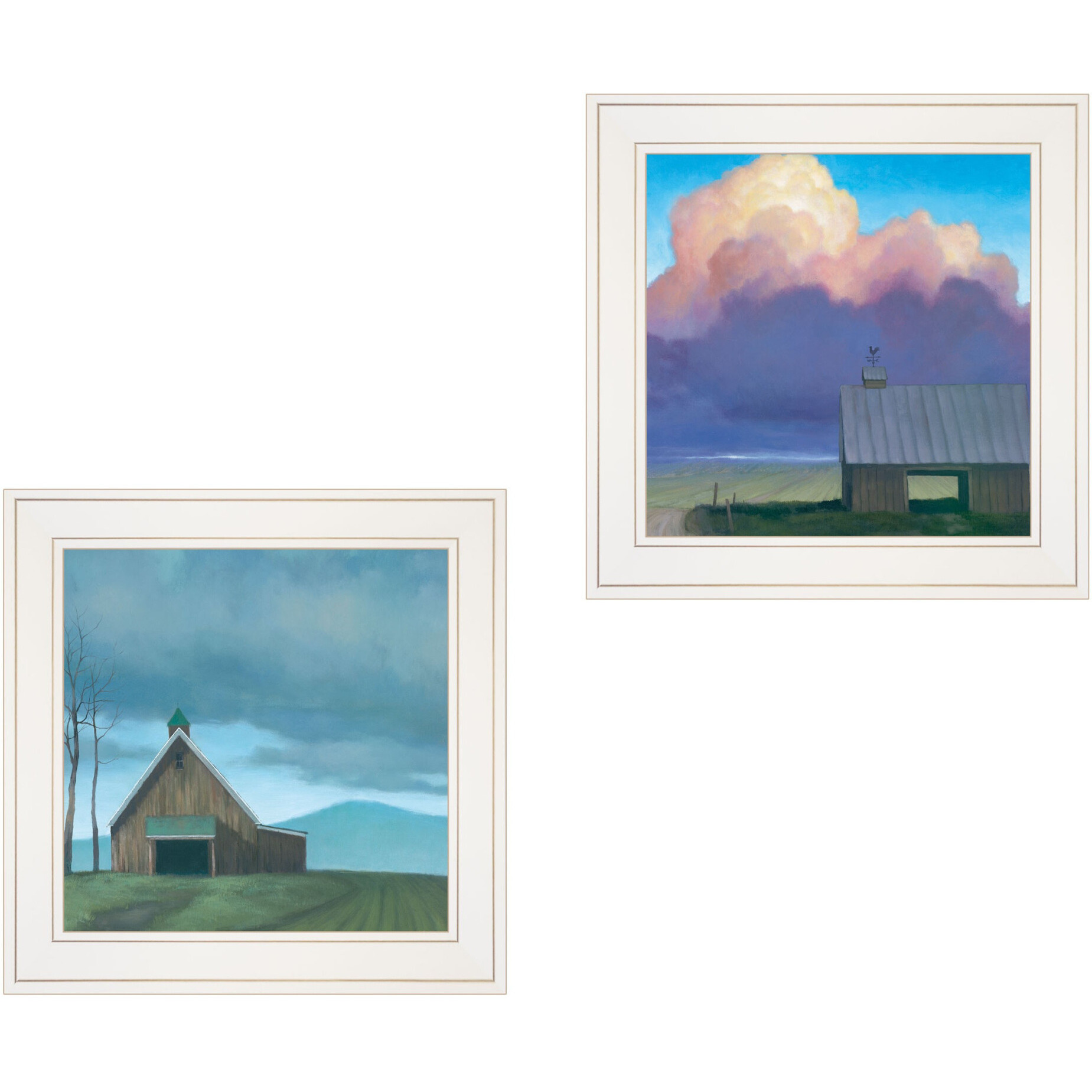 Set Of Two Two Barnscapes 1 White Framed Print Wall Art