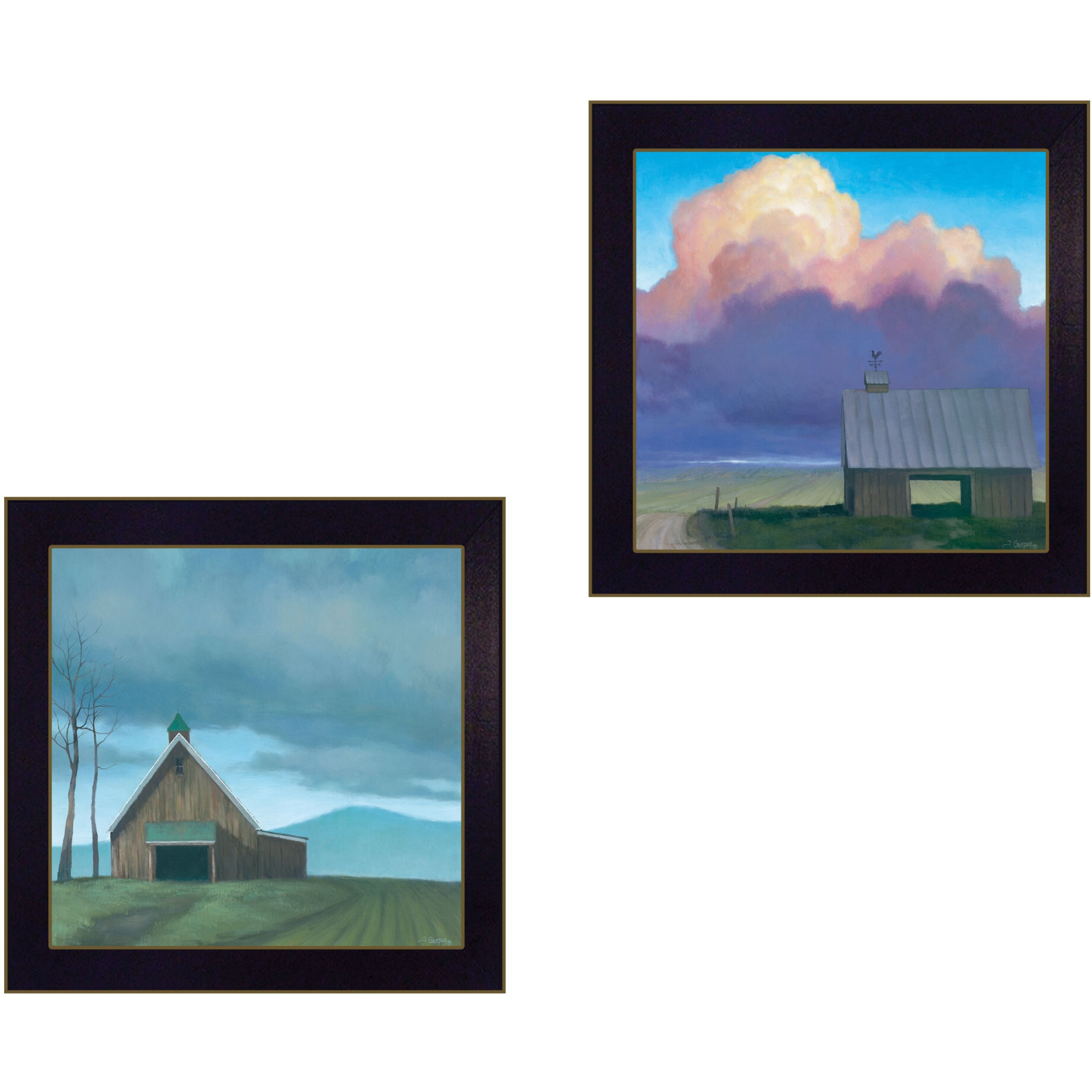 Set Of Two Two Barnscapes 2 Black Framed Print Wall Art
