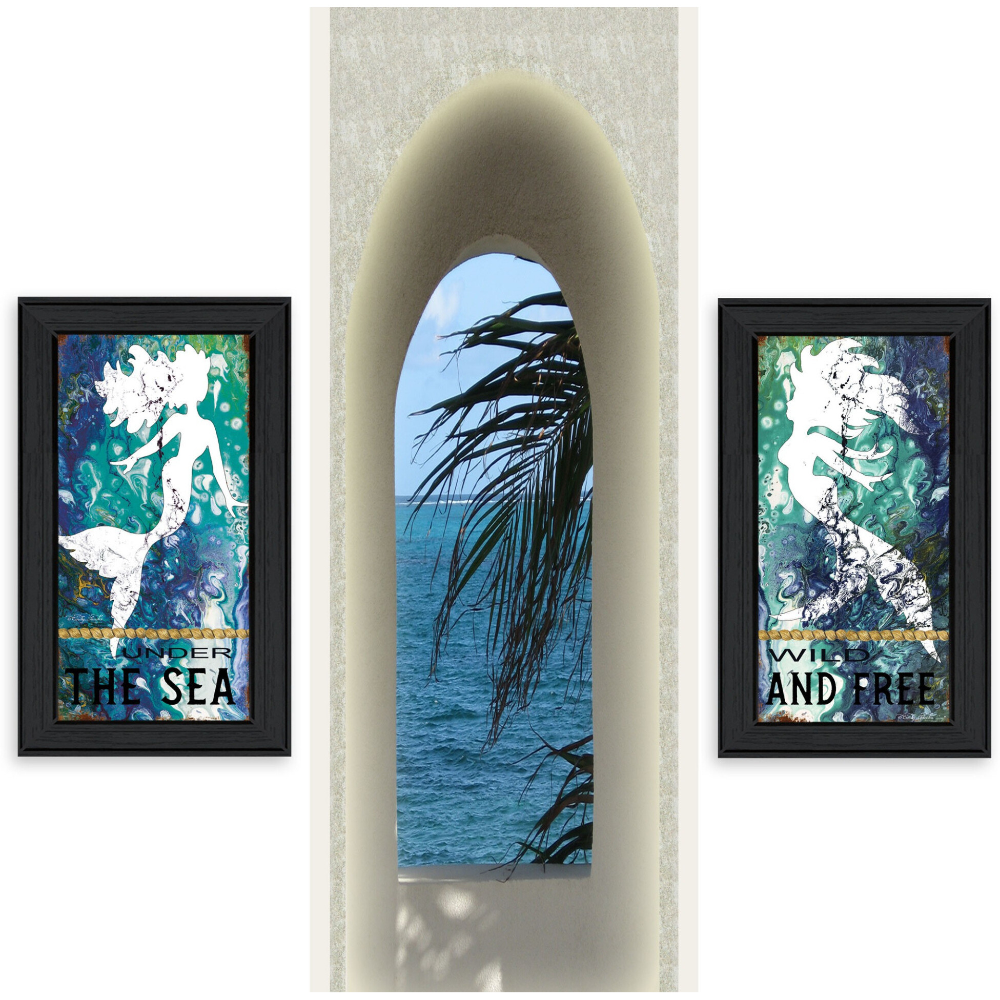 Set Of Two Under The Sea 2 Black Framed Print Wall Art