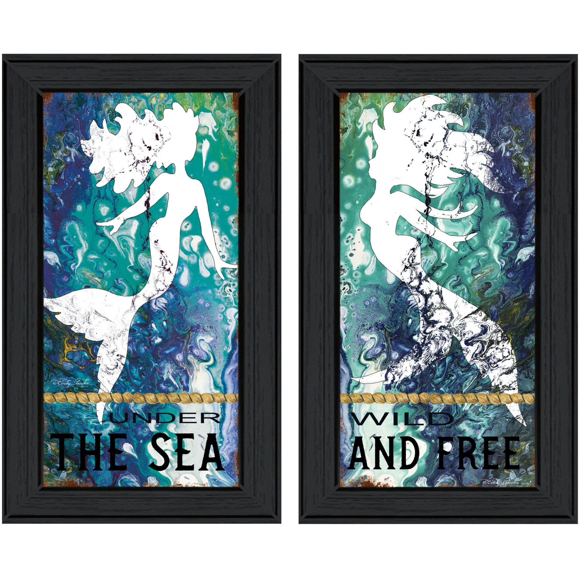Set Of Two Under The Sea 2 Black Framed Print Wall Art