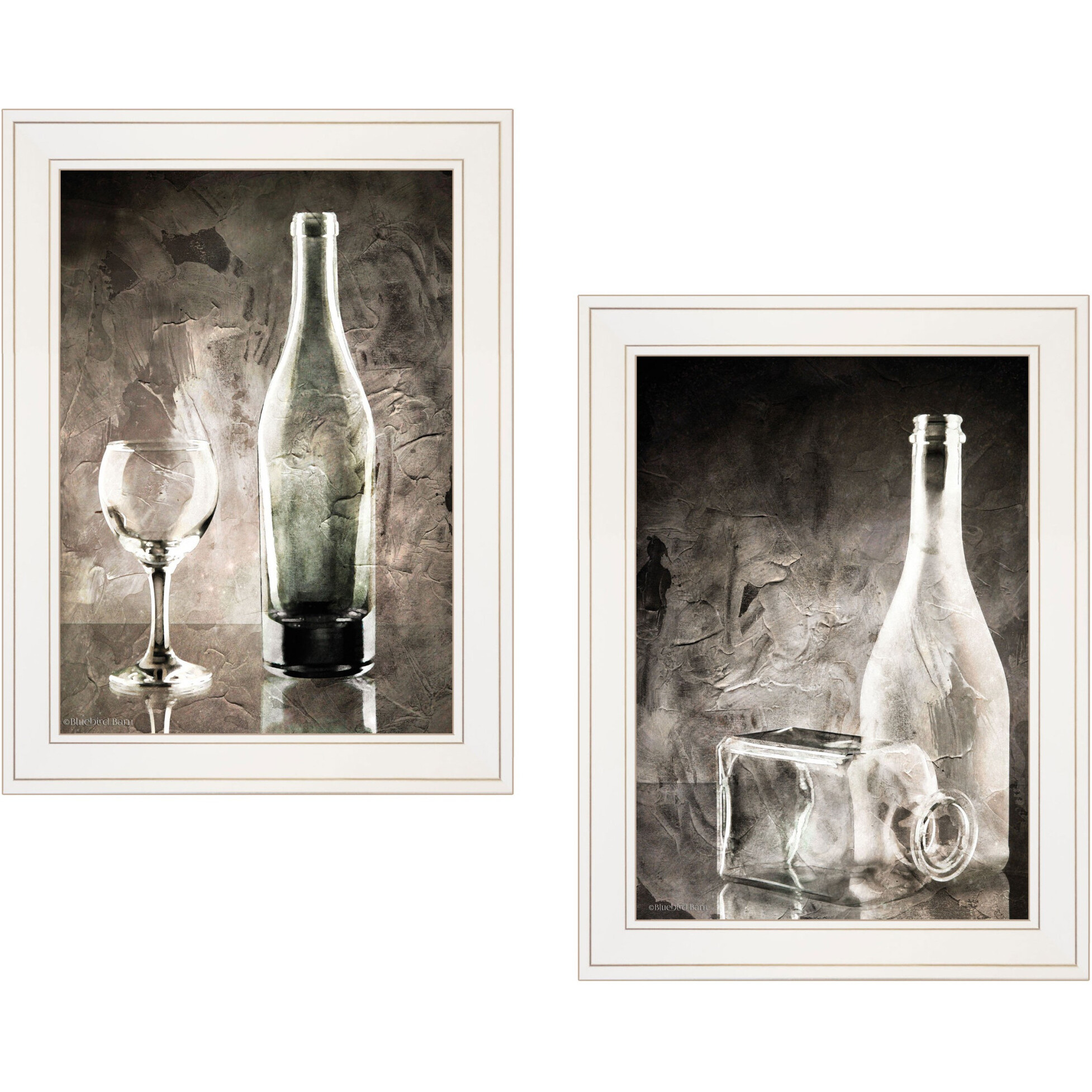 Set Of Two Moody gray glassware Still Life 1 White Framed Print Kitchen Wall Art