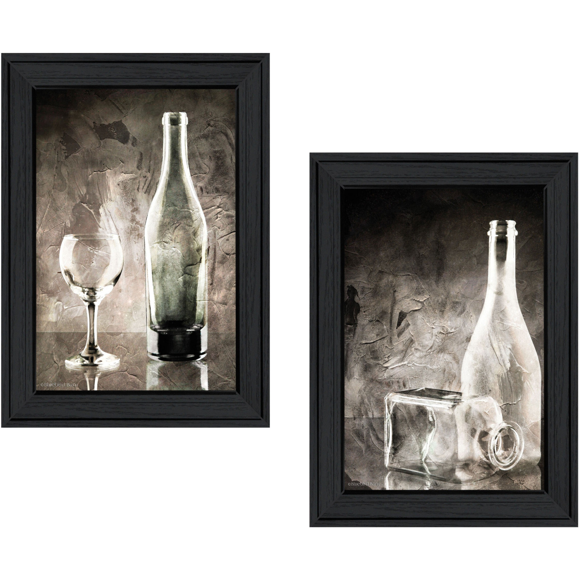 Set Of Two Moody gray glassware Still Life 2 Black Framed Print Kitchen Wall Art
