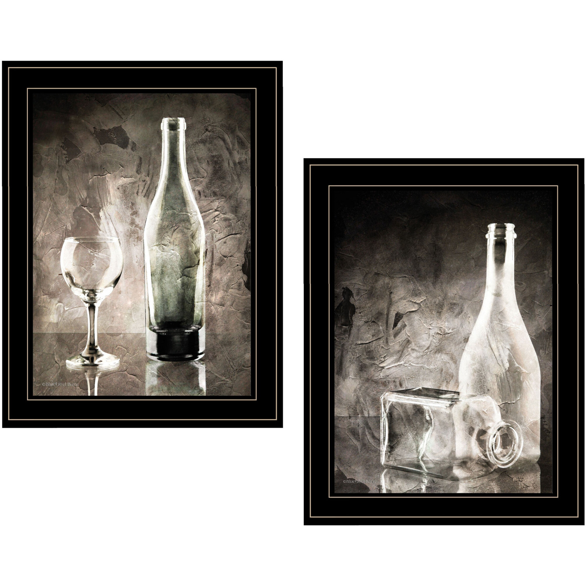 Set Of Two Moody gray glassware Still Life 3 Black Framed Print Kitchen Wall Art