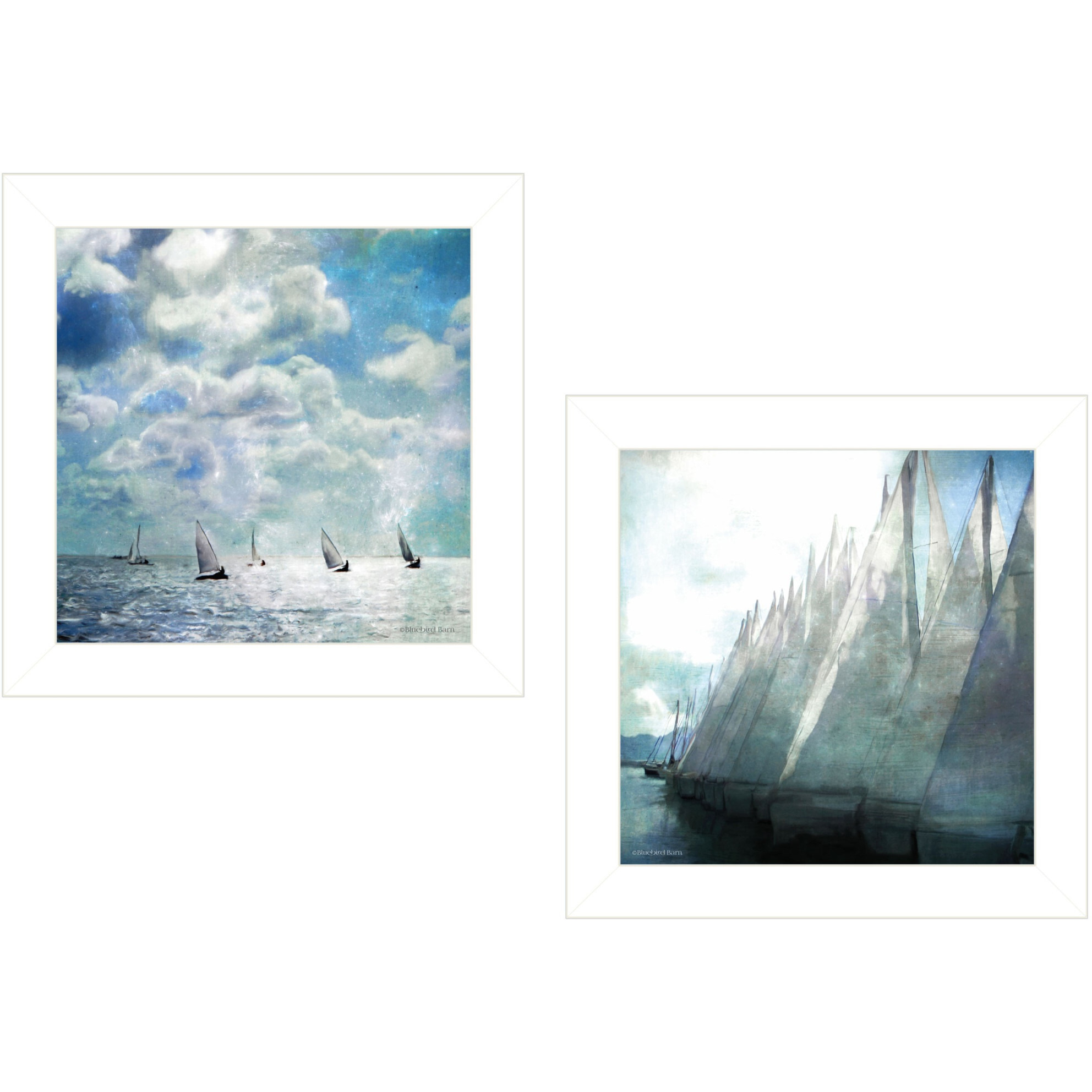 Set Of Two Sailboat Marina 1 White Framed Print Wall Art