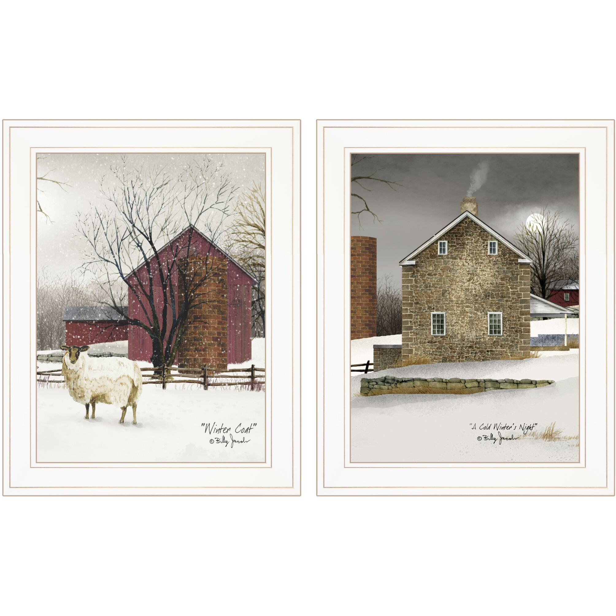 Set Of Two cold Winter 1 White Framed Print Wall Art
