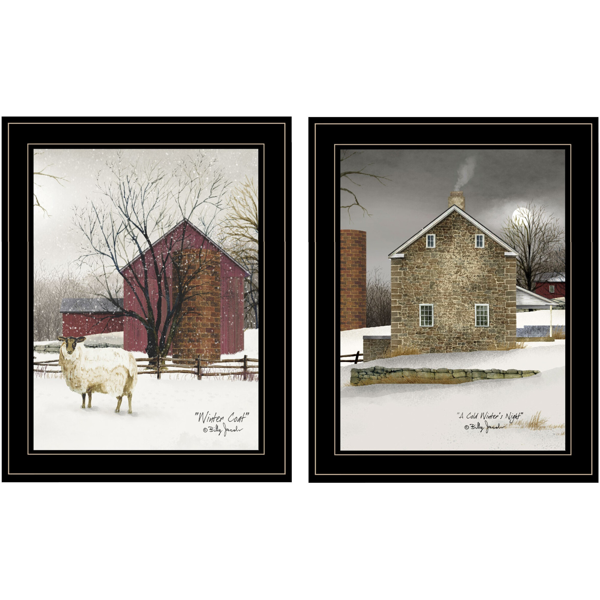 Set Of Two cold Winter 2 Black Framed Print Wall Art