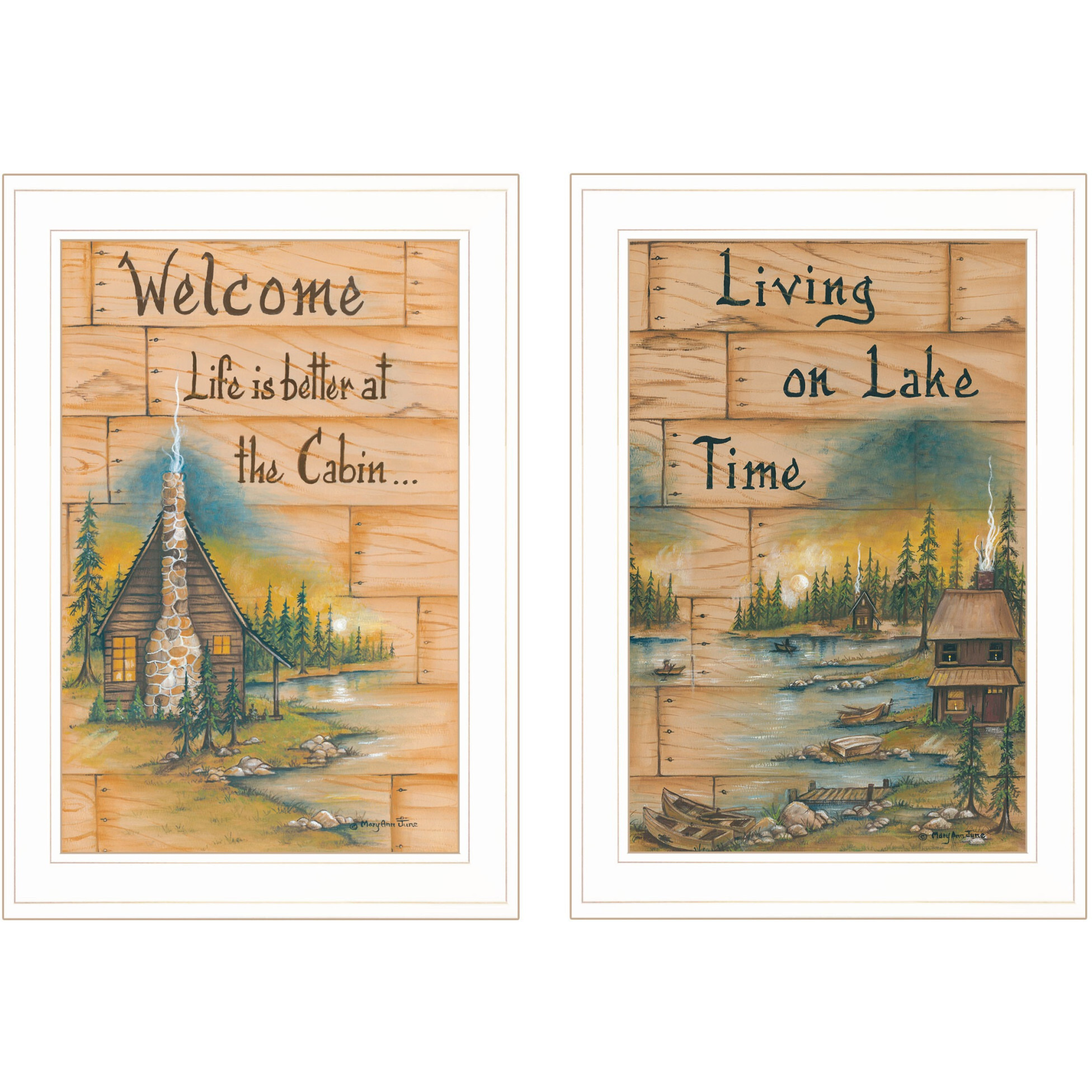 Set Of Two Living On The Lake 1 White Framed Print Wall Art