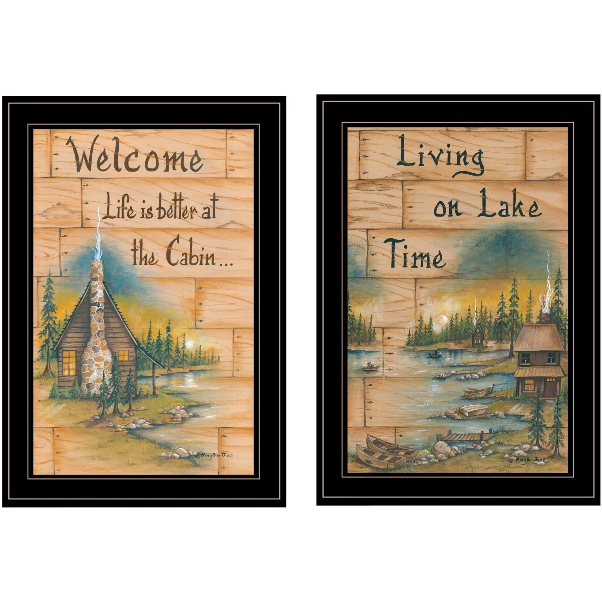 Set Of Two Living On The Lake 2 Black Framed Print Wall Art