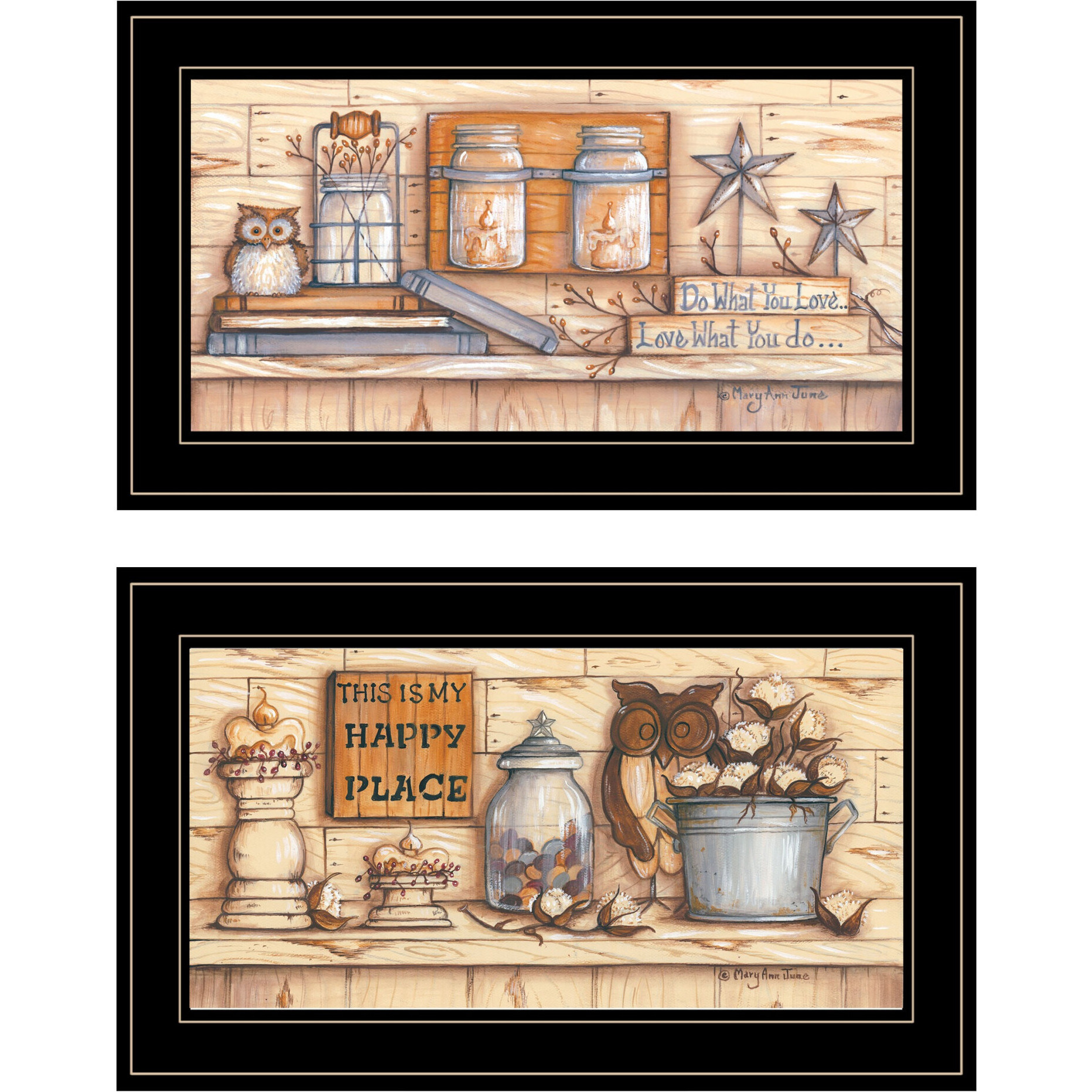 Set Of Two My Happy Place 2 Black Framed Print Wall Art