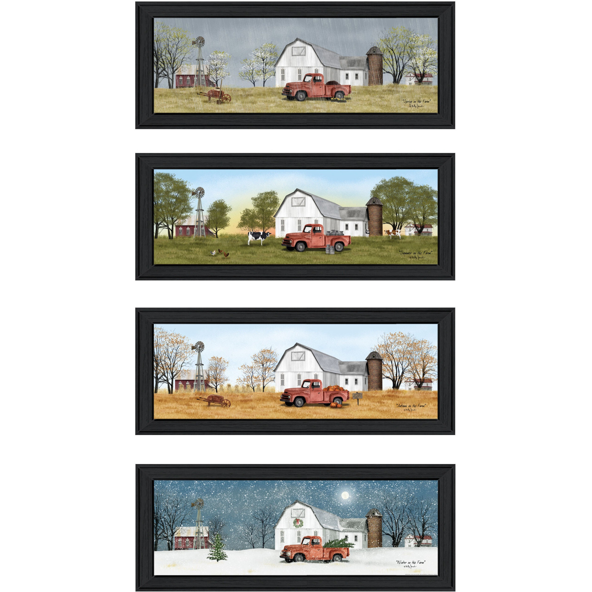Set Of Four Four Seasons Black Framed Print Wall Art