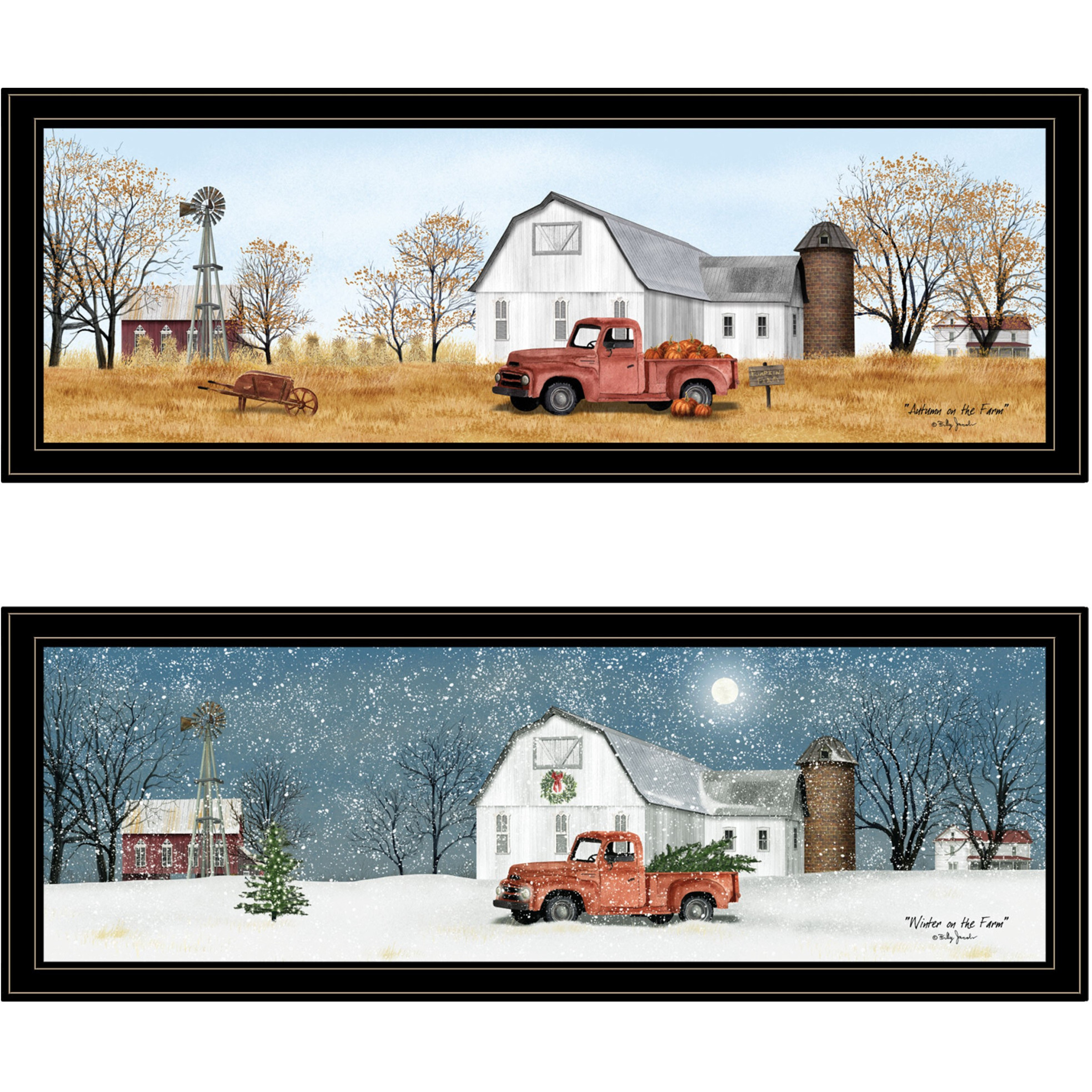 Set Of Two Billy Jacobs Seasonal Autumn Or Winter Black Frame Black Framed Print Wall Art