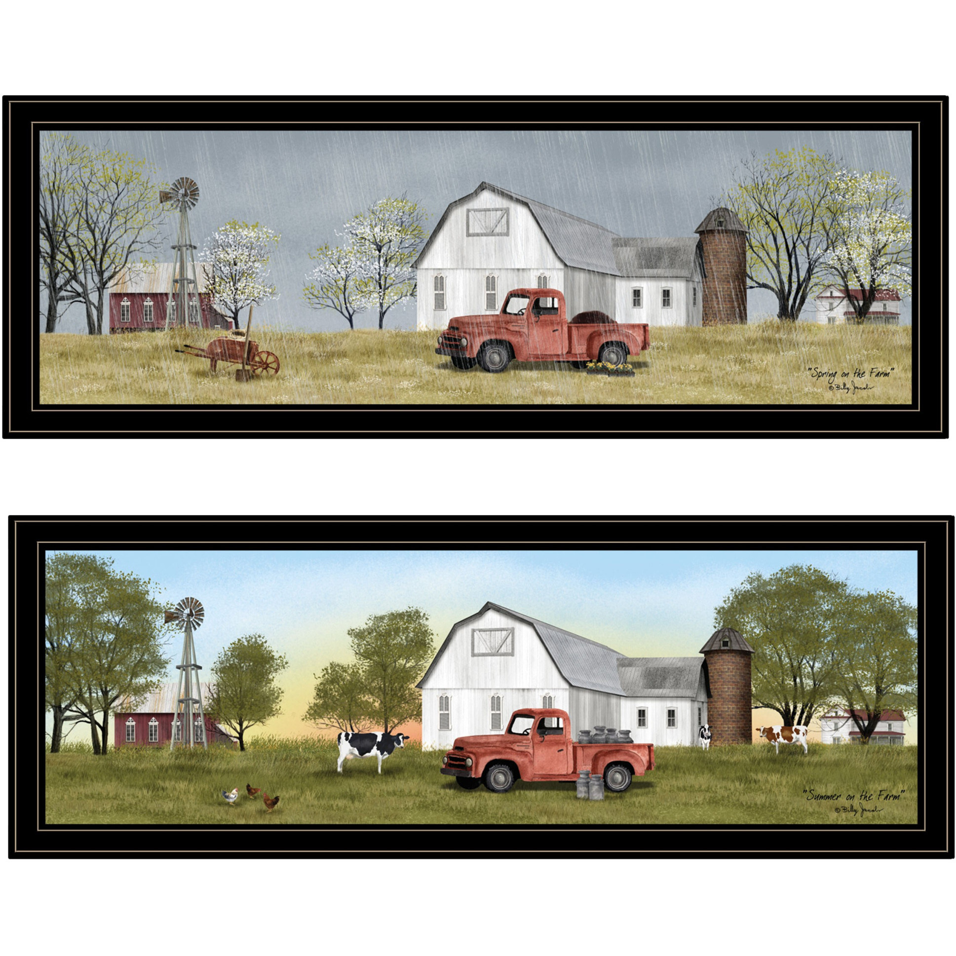 Set Of Two Billy Jacobs Summer Or Spring Seasonal Black Frame Black Framed Print Wall Art