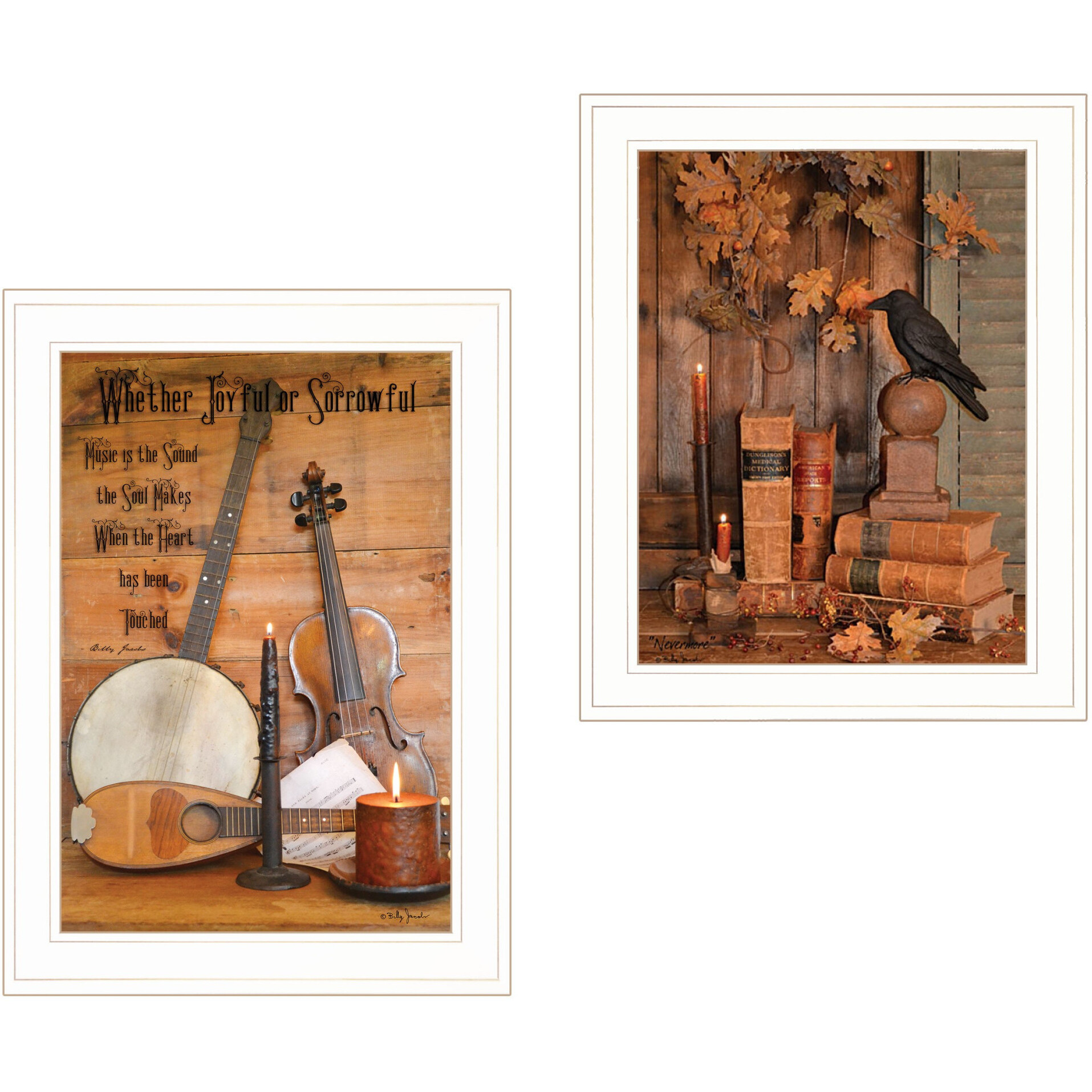 Set Of Two Music Or Nevermore 1 White Framed Print Wall Art