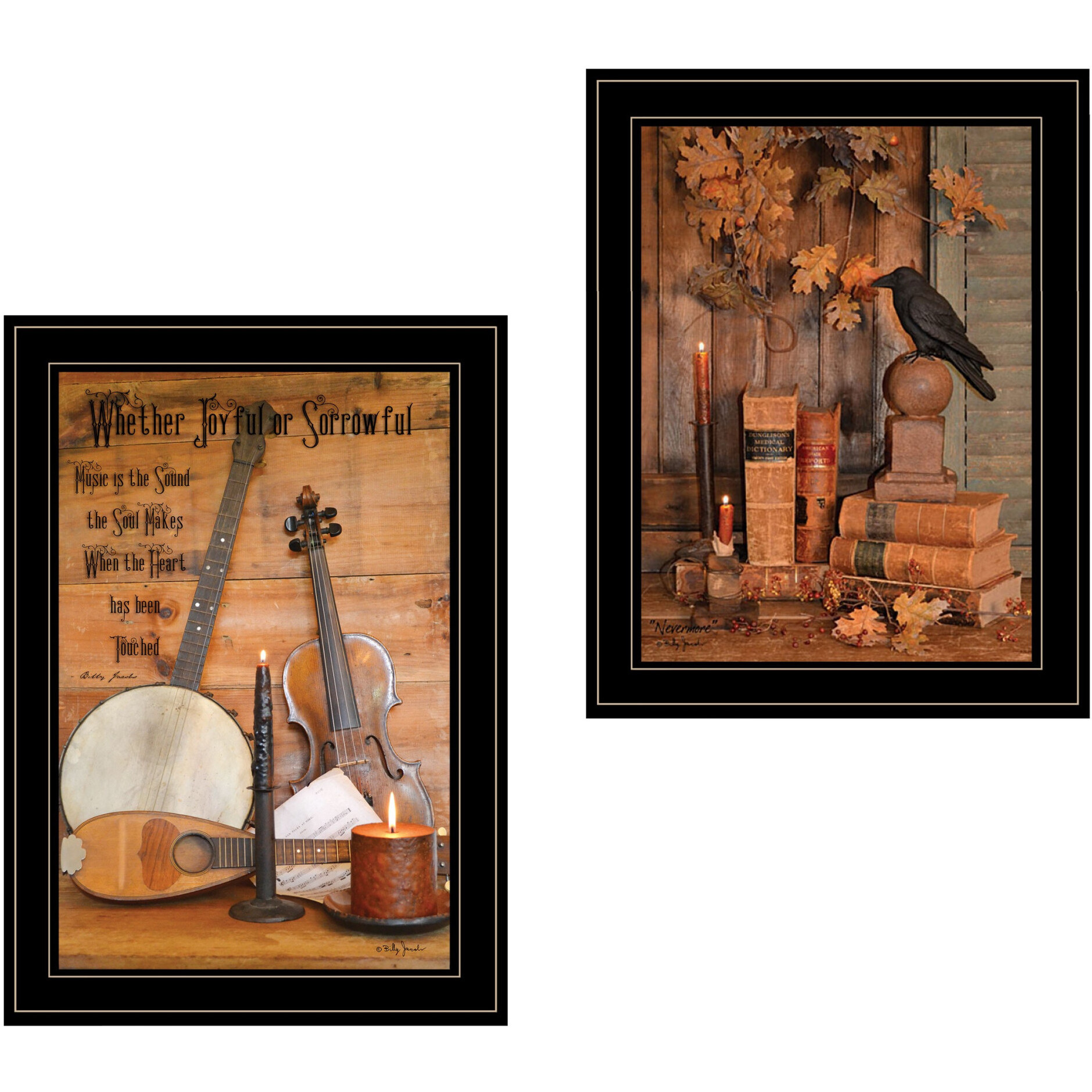 Set Of Two Music Or Nevermore 2 Black Framed Print Wall Art