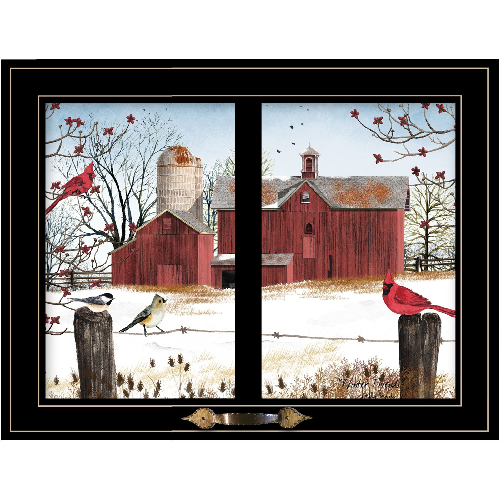 Winter Friends 6 Black Framed Print Wall Art
