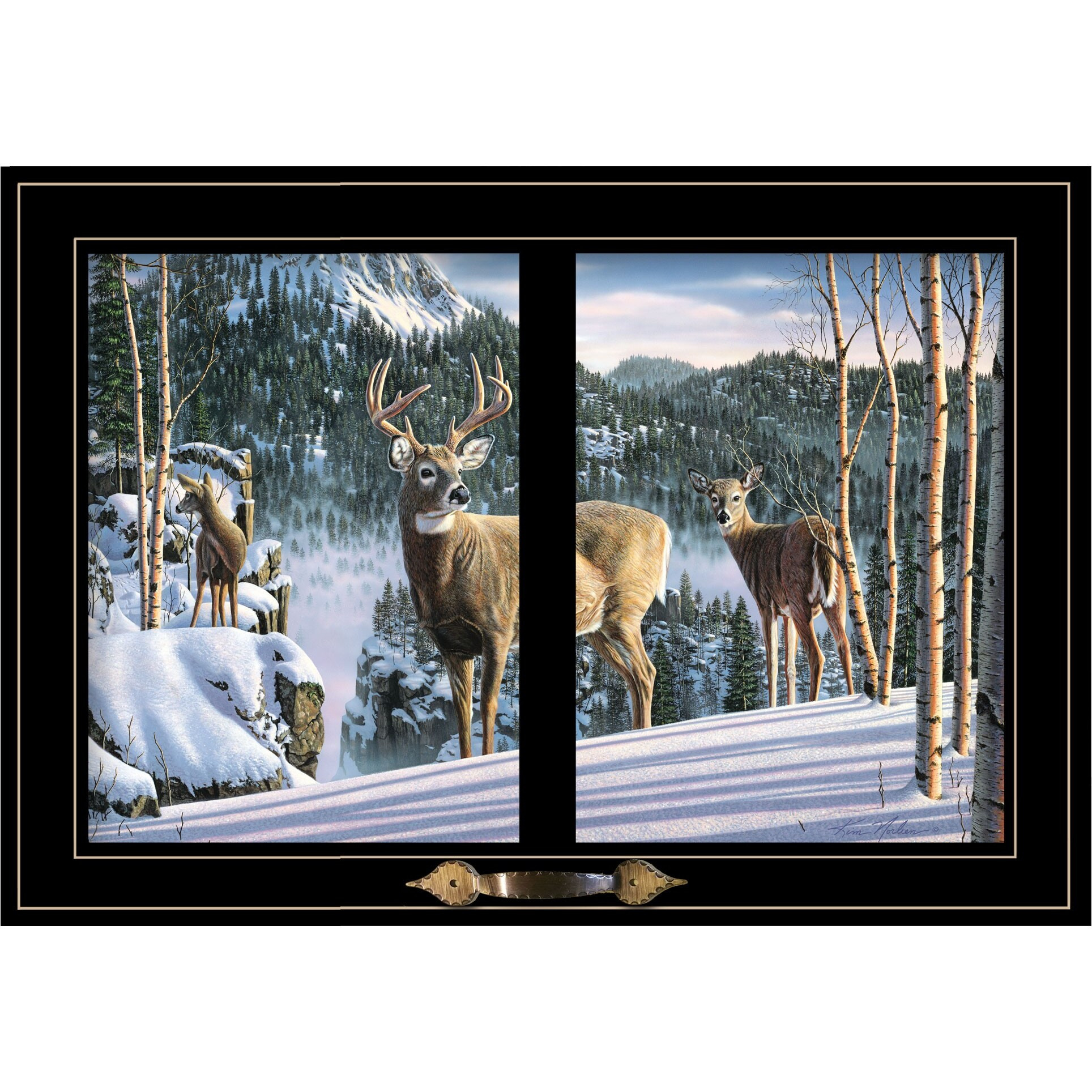 Morning View Deer 4 Black Framed Print Wall Art