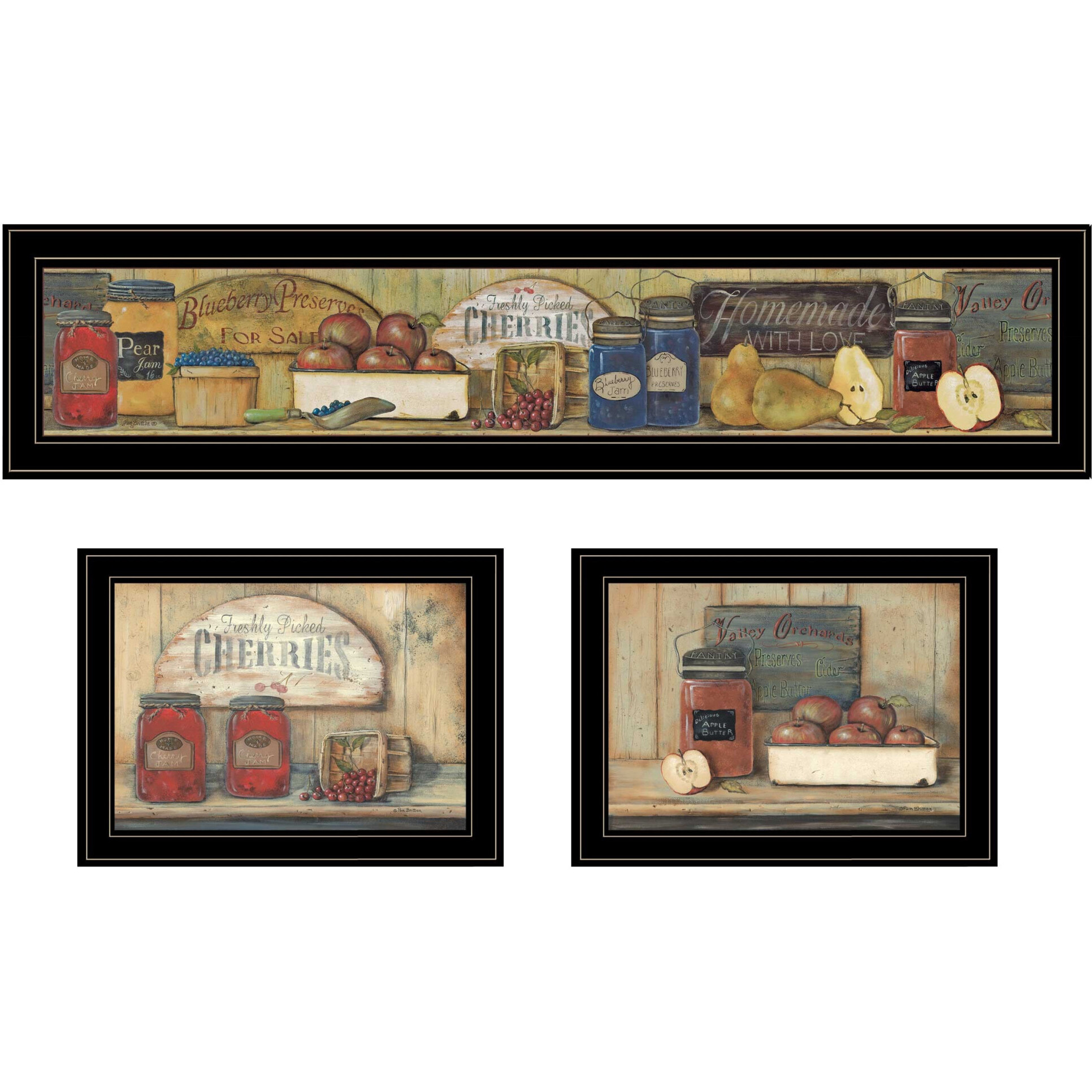 Set Of Three country Kitchen 2 Black Framed Print Kitchen Wall Art