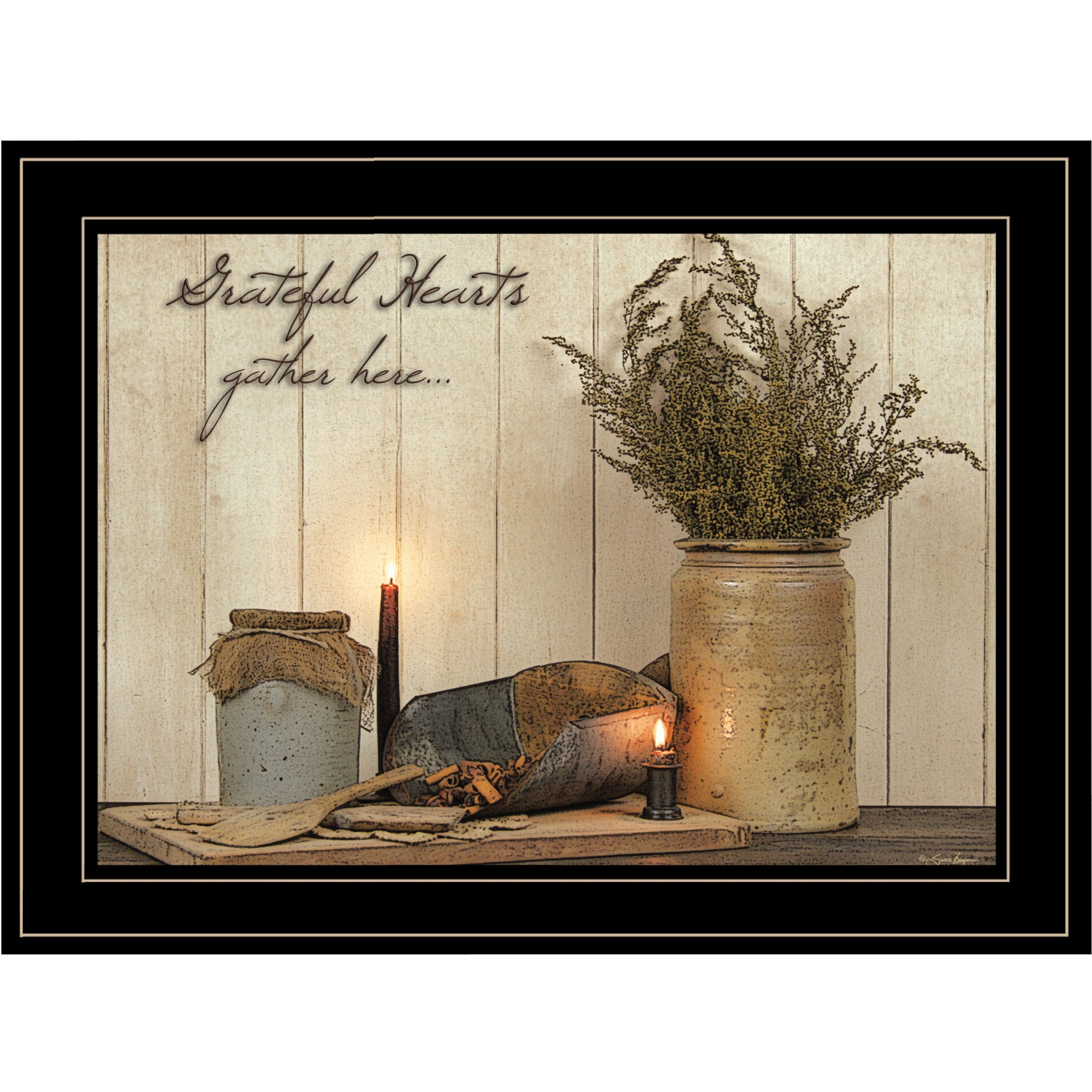 grateful Hearts 2 Black Framed Print Kitchen Wall Art
