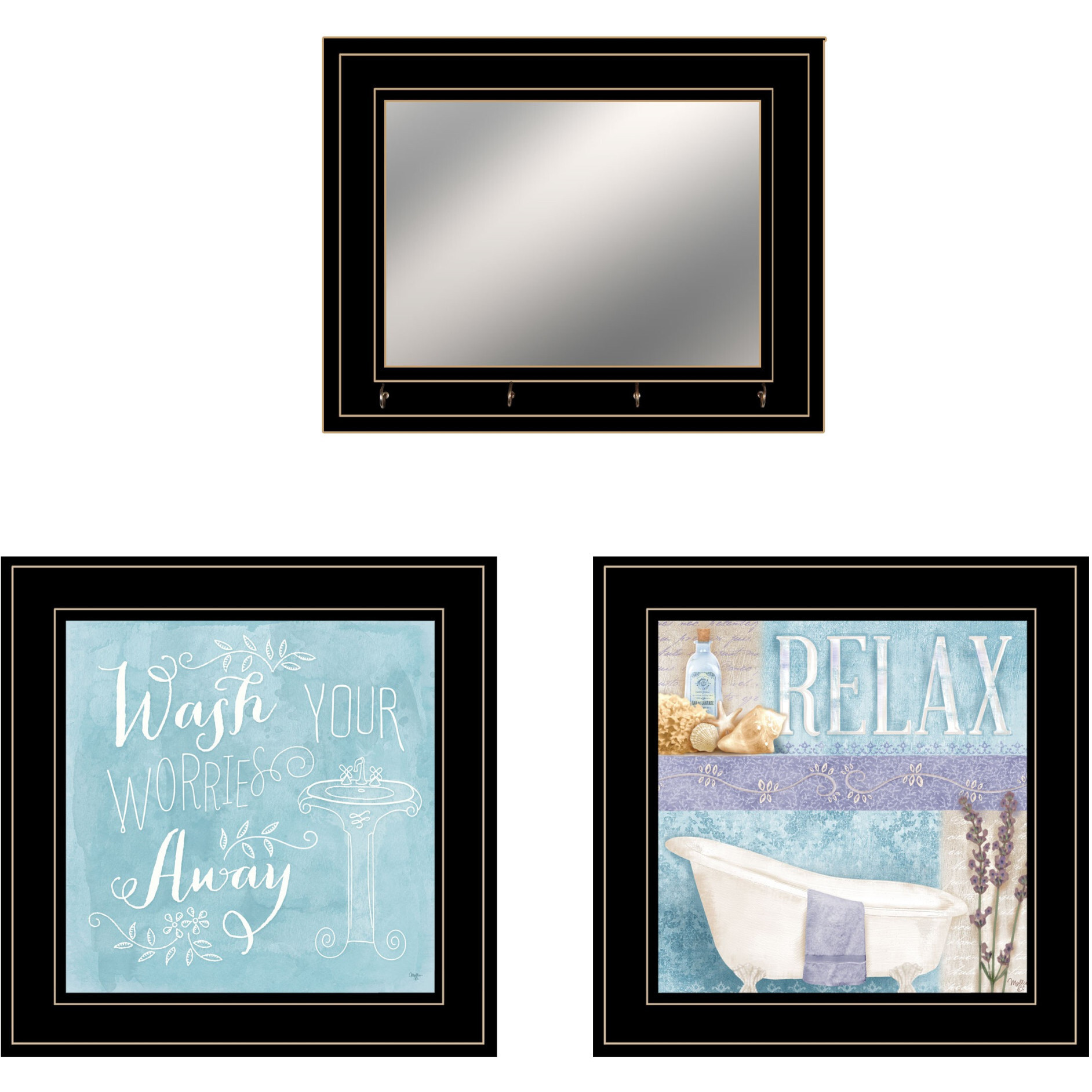 Set Of Three Wash 4 Black Framed Print Bathroom Wall Art