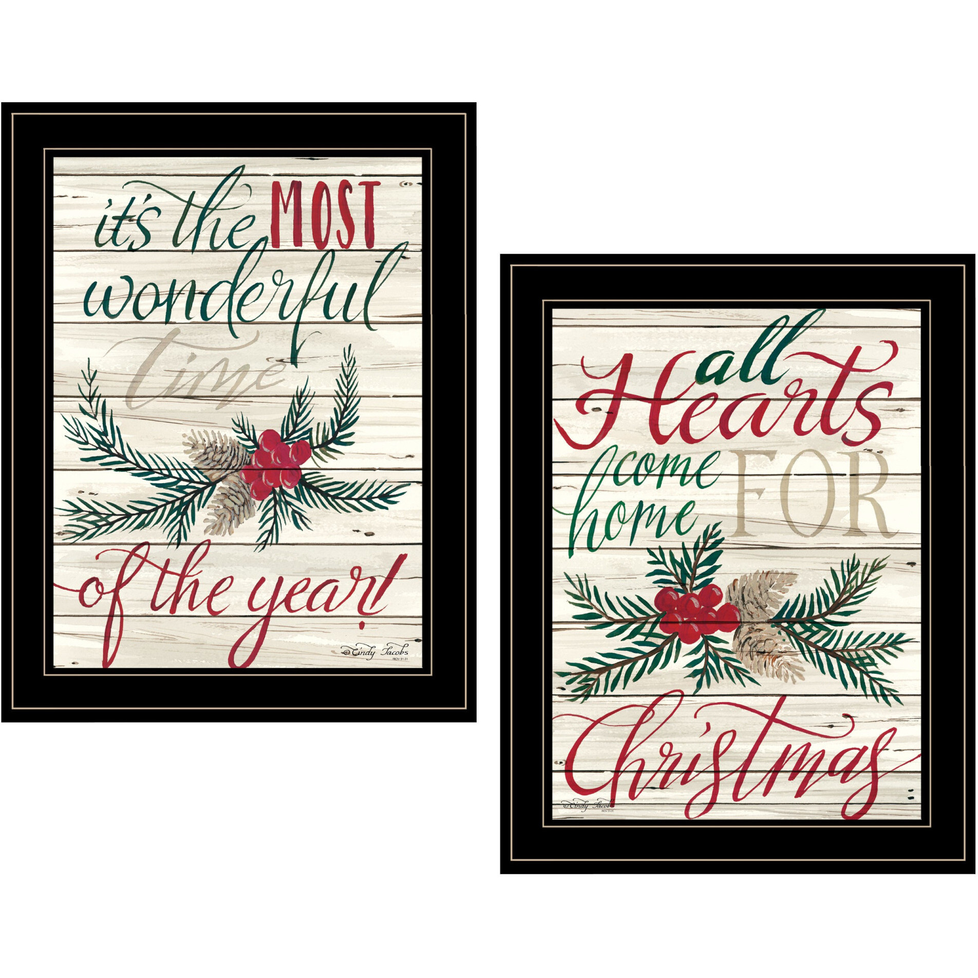 Set Of Two All Hearts come Home For christmas 2 Black Framed Print Wall Art