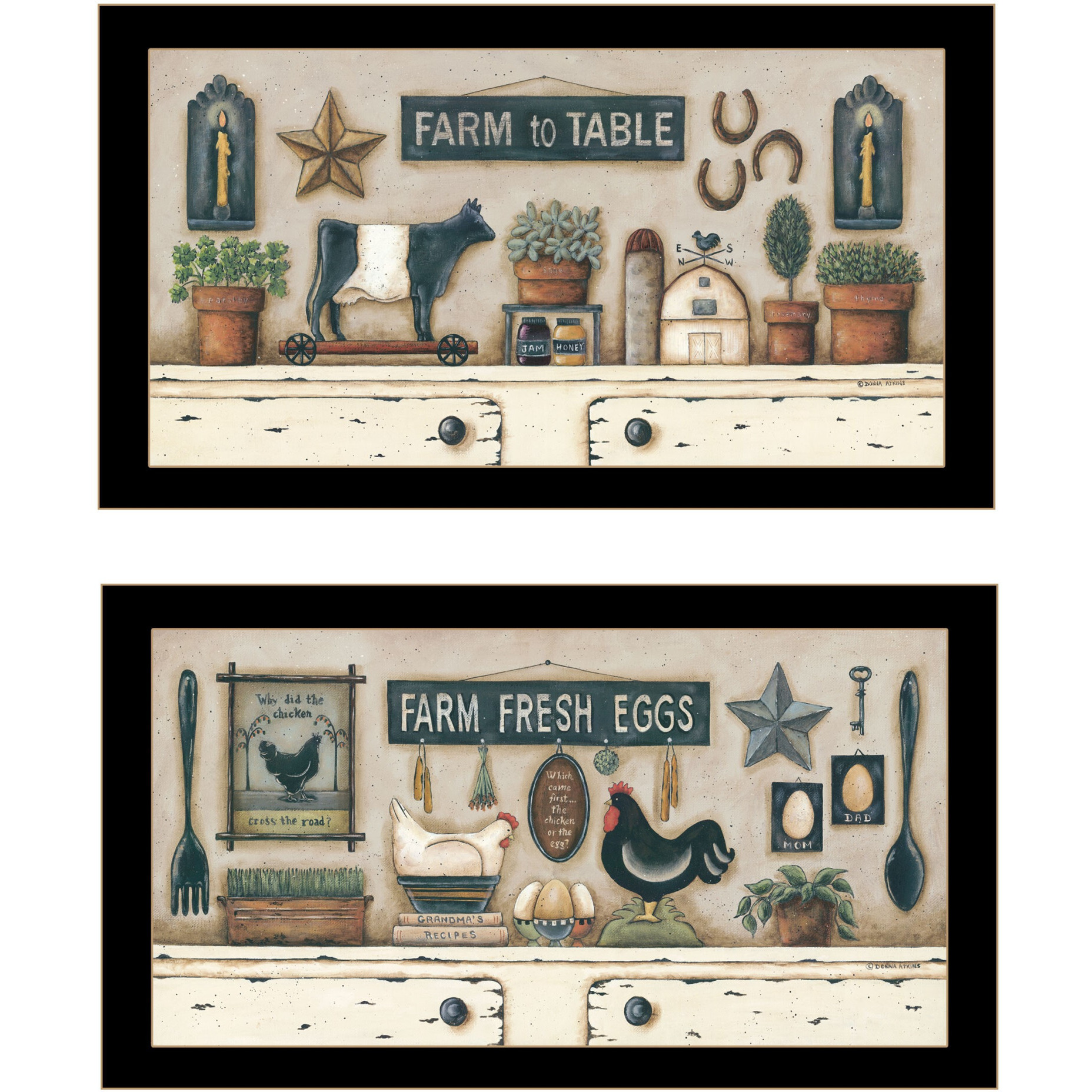 Set Of Two Farm Fresh 3 Black Framed Print Wall Art