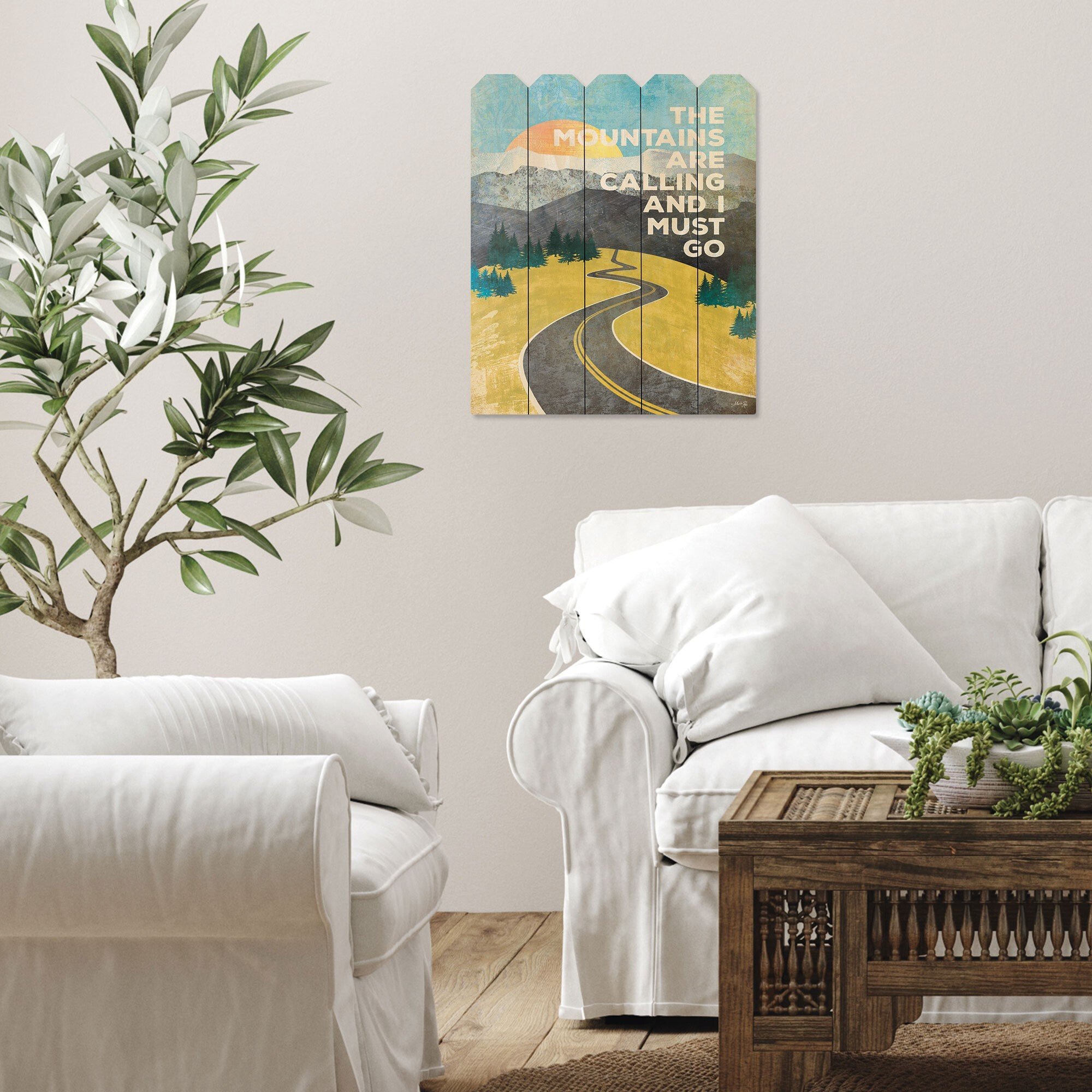 The Mountains Are calling Unframed Picket Fence Wall Art