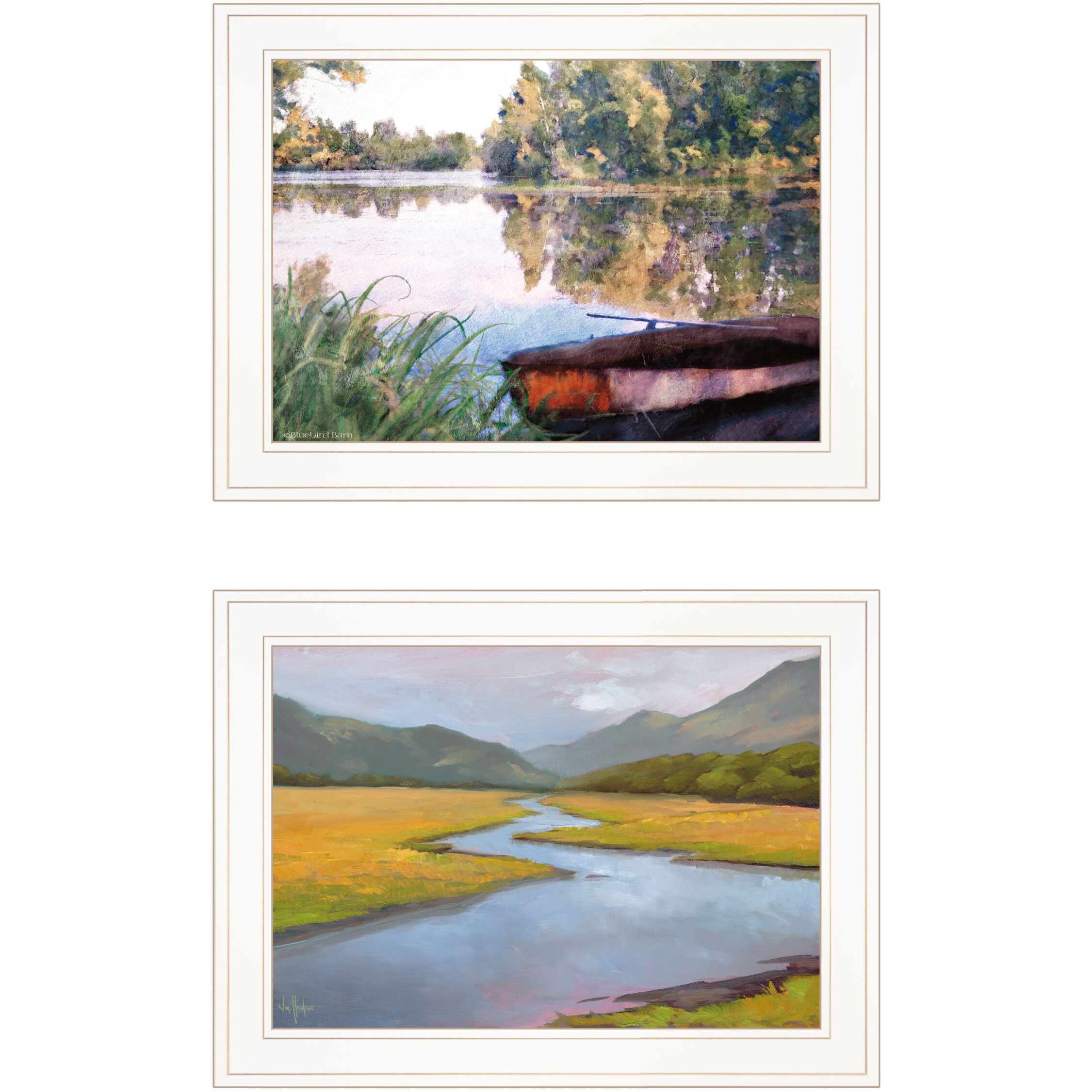 Set Of Two Serene Water 1 White Framed Print Wall Art
