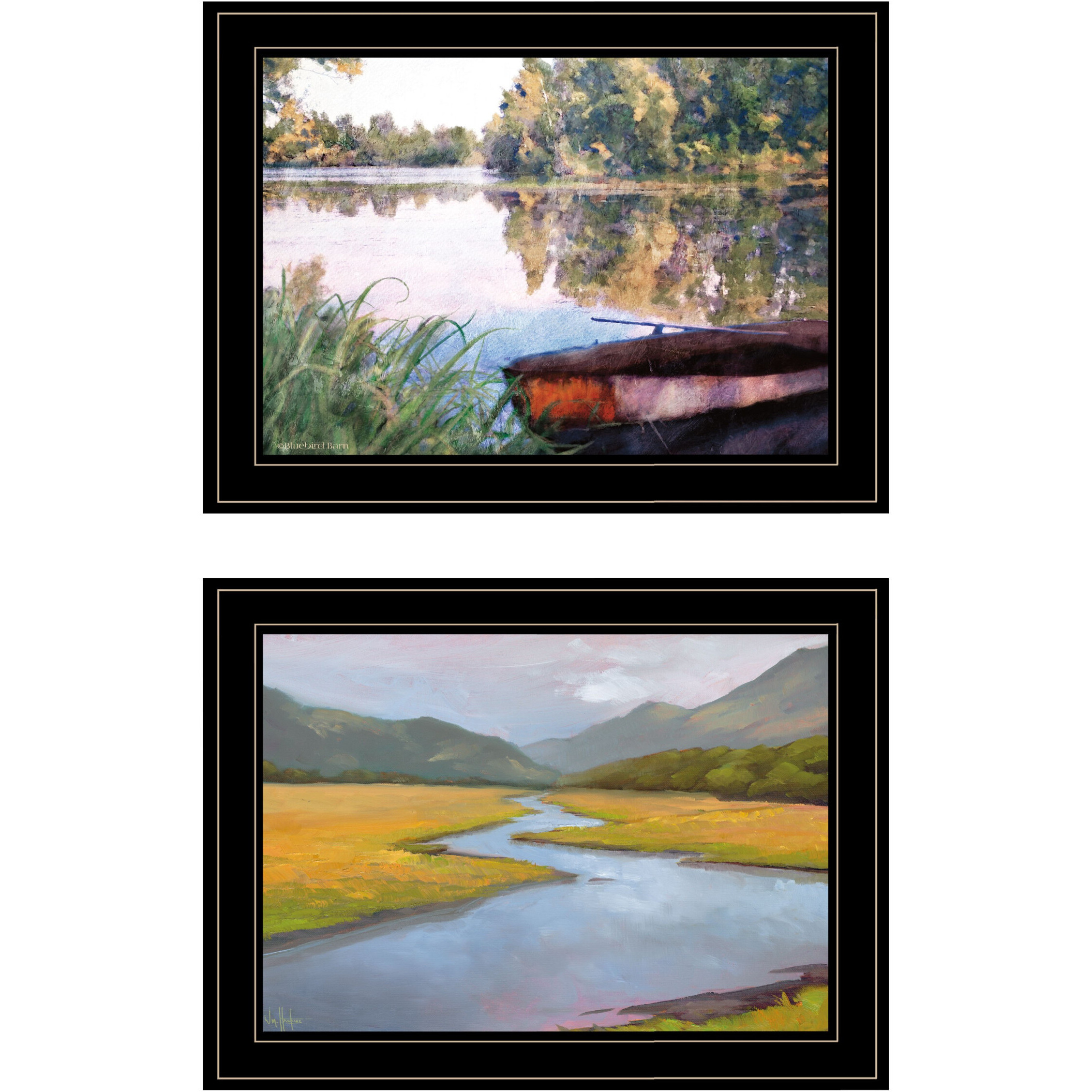 Set Of Two Serene Water 2 Black Framed Print Wall Art