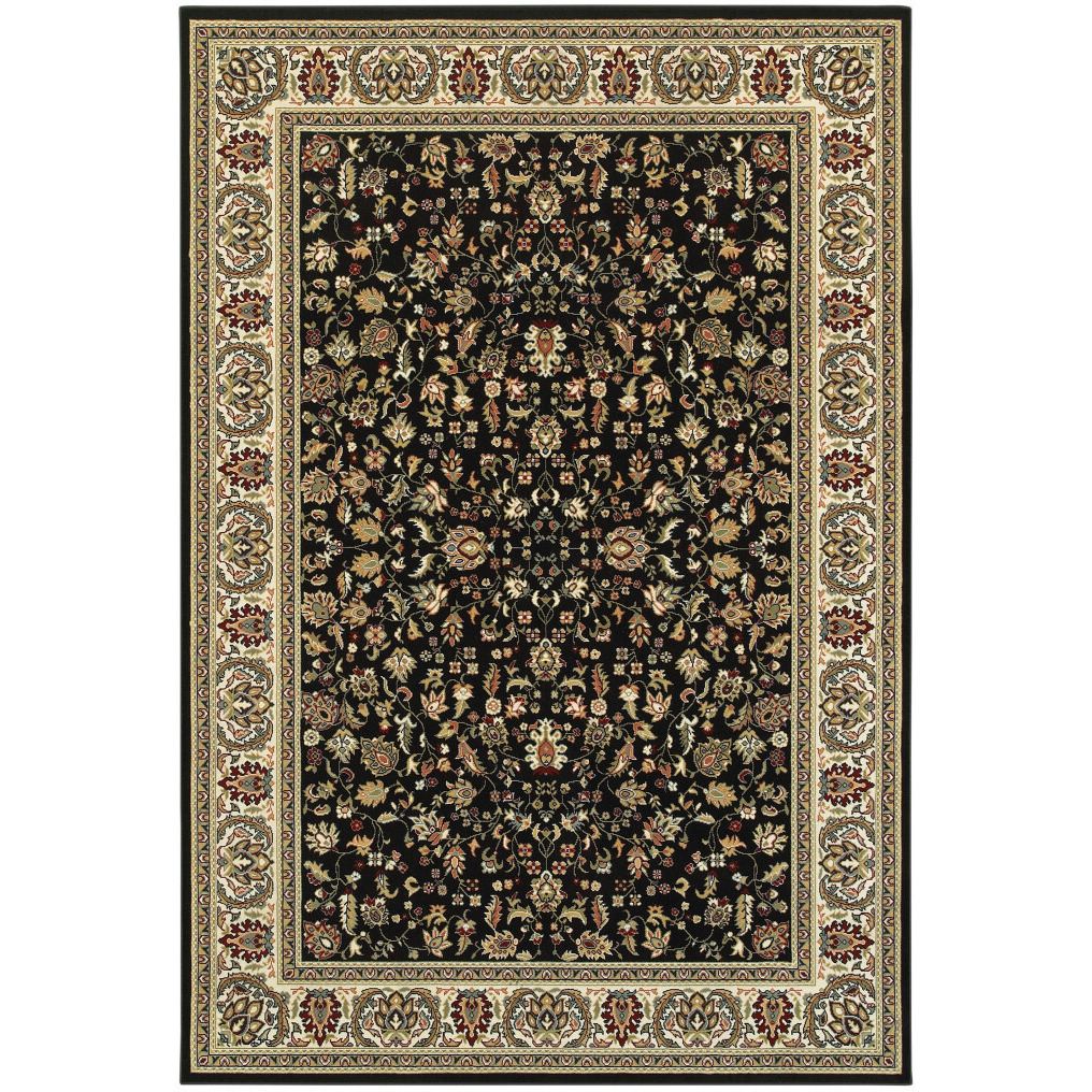 2 X 4 Black And Ivory Oriental Power Loom Stain Resistant Area Rug