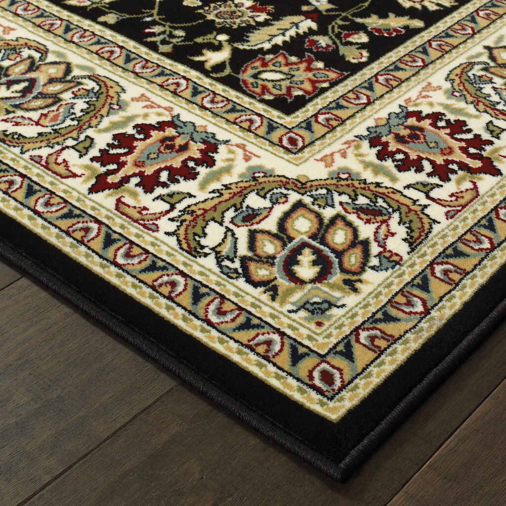 2 X 4 Black And Ivory Oriental Power Loom Stain Resistant Area Rug
