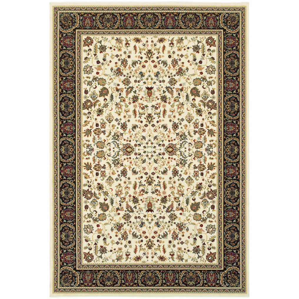 2 X 4 Ivory And Black Oriental Power Loom Stain Resistant Area Rug