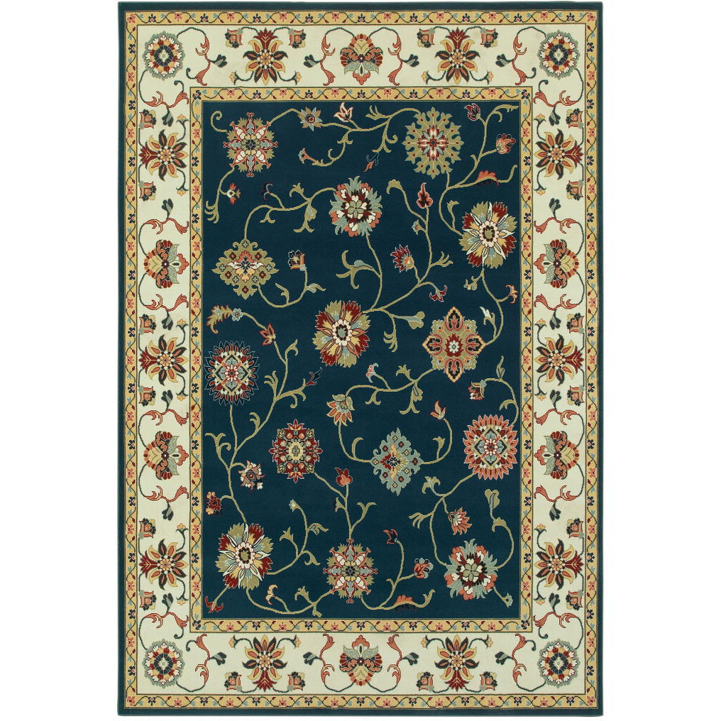 2 X 4 Navy And Ivory Oriental Power Loom Stain Resistant Area Rug