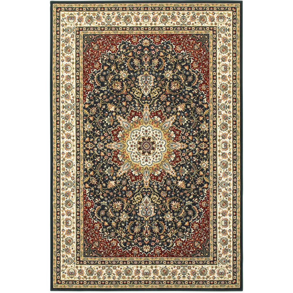2 X 4 Navy And Ivory Oriental Power Loom Stain Resistant Area Rug