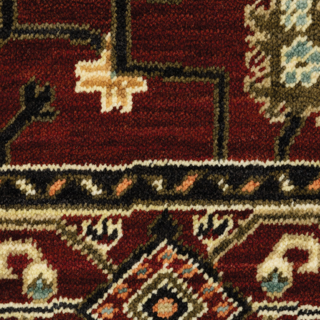 2 X 6 Red Black Ivory And Brown Oriental Power Loom Stain Resistant Runner Rug With Fringe