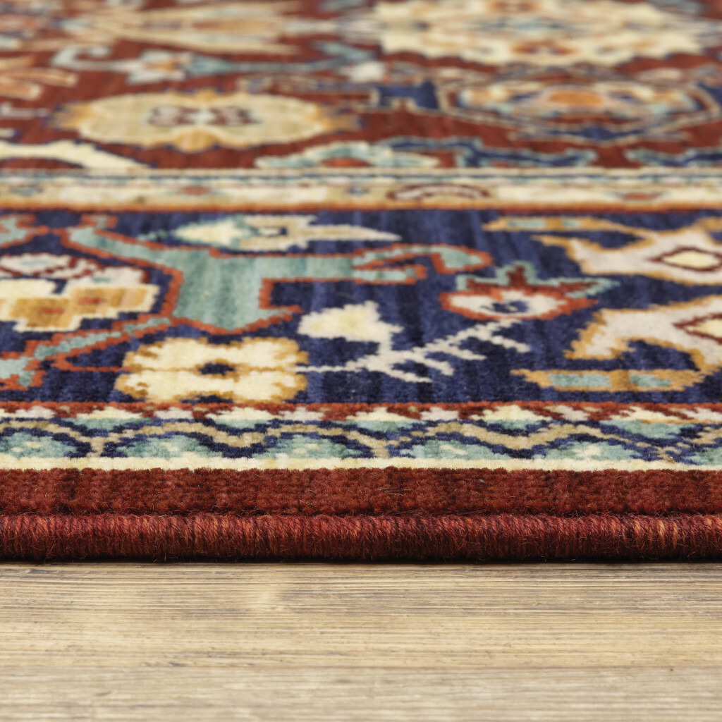 2 X 3 Red Blue Orange And Beige Oriental Power Loom Stain Resistant Area Rug With Fringe