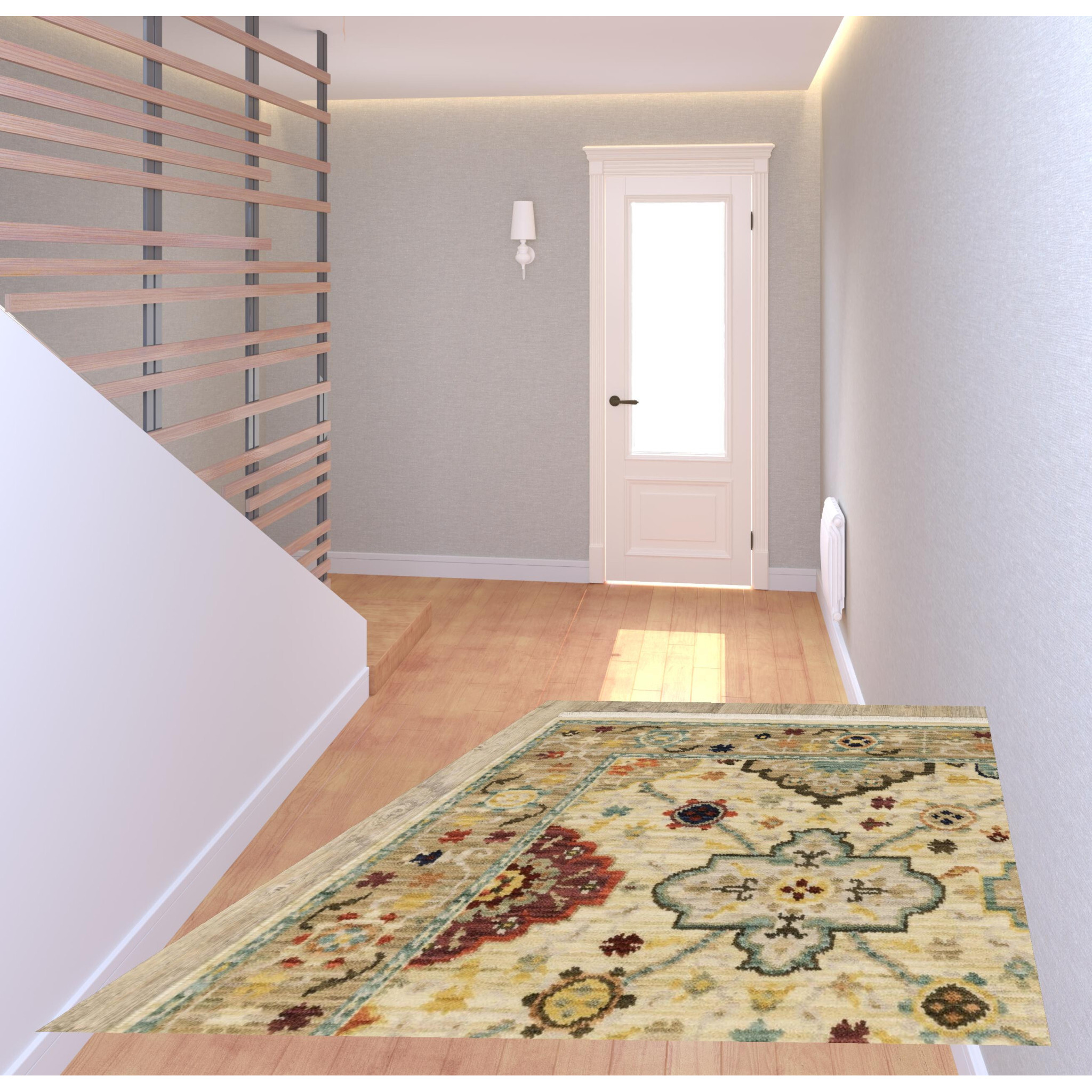 2 X 6 Beige Pale Blue Rust gold Tan Brown And Orange Oriental Power Loom Stain Resistant Runner Rug With Fringe