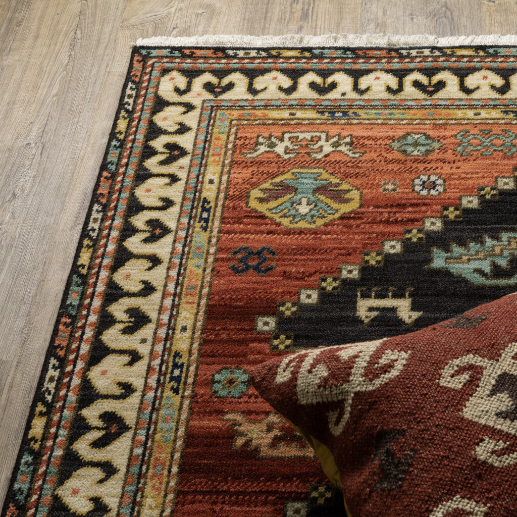 2 X 3 charcoal Brown Orange Salmon gold Navy Ivory And Pale Blue Oriental Power Loom Stain Resistant Area Rug With Fringe