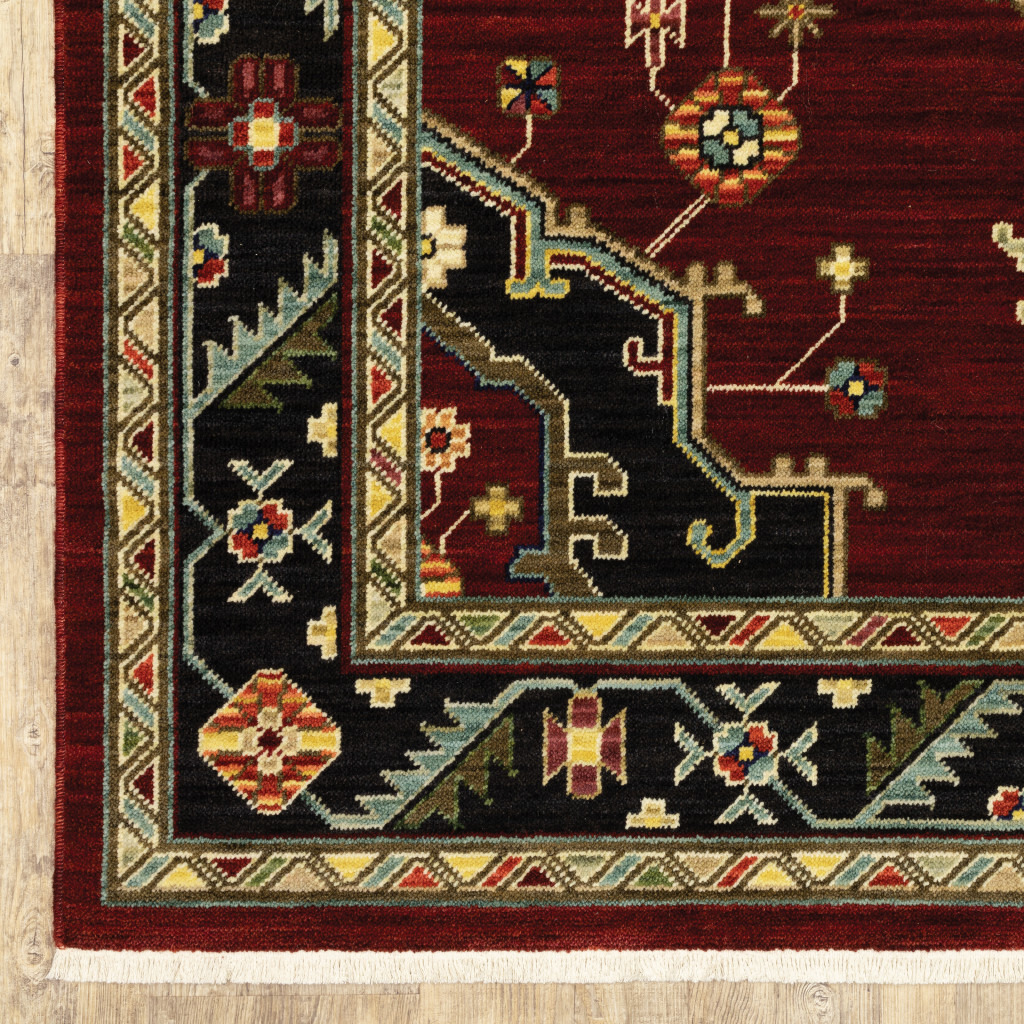 2 x 3 Red and Black Oriental Power Loom Area Rug With Fringe