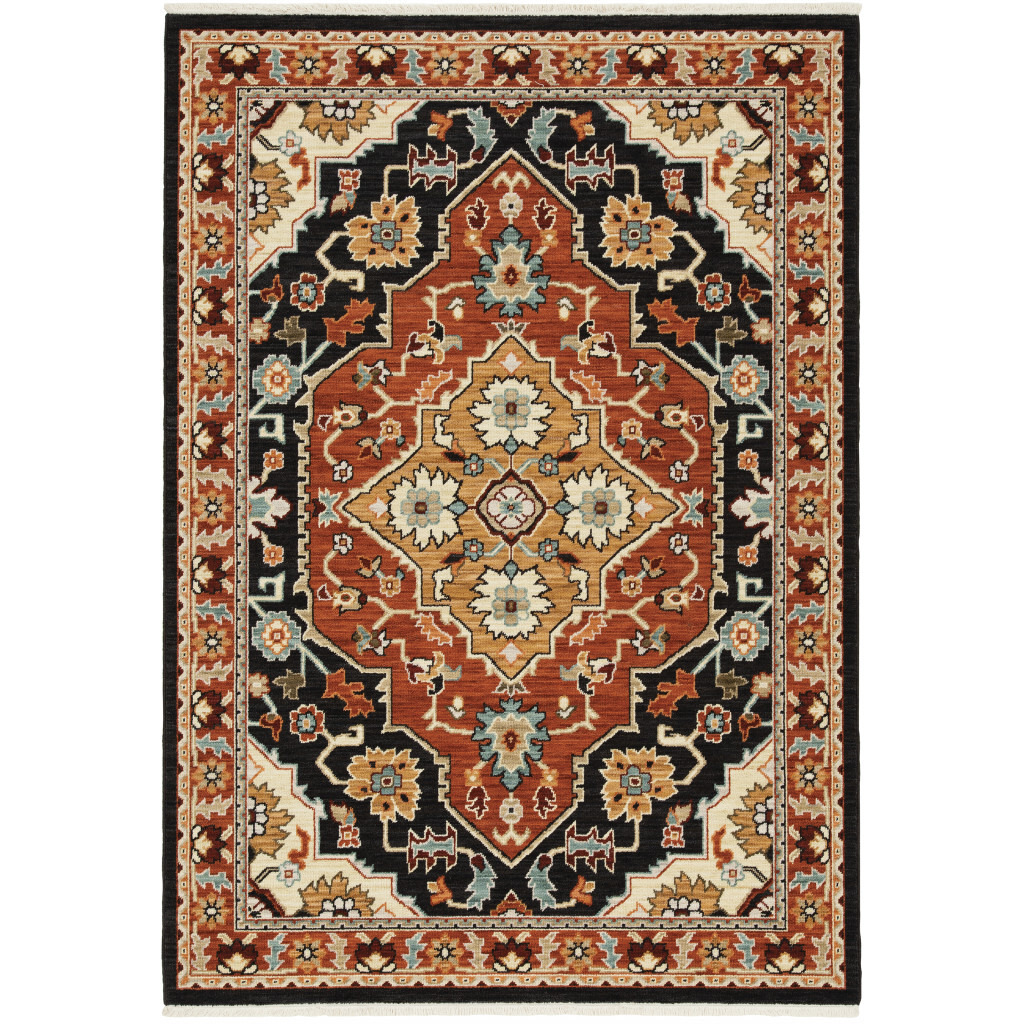 2 x 3 Black and Orange Oriental Power Loom Area Rug
