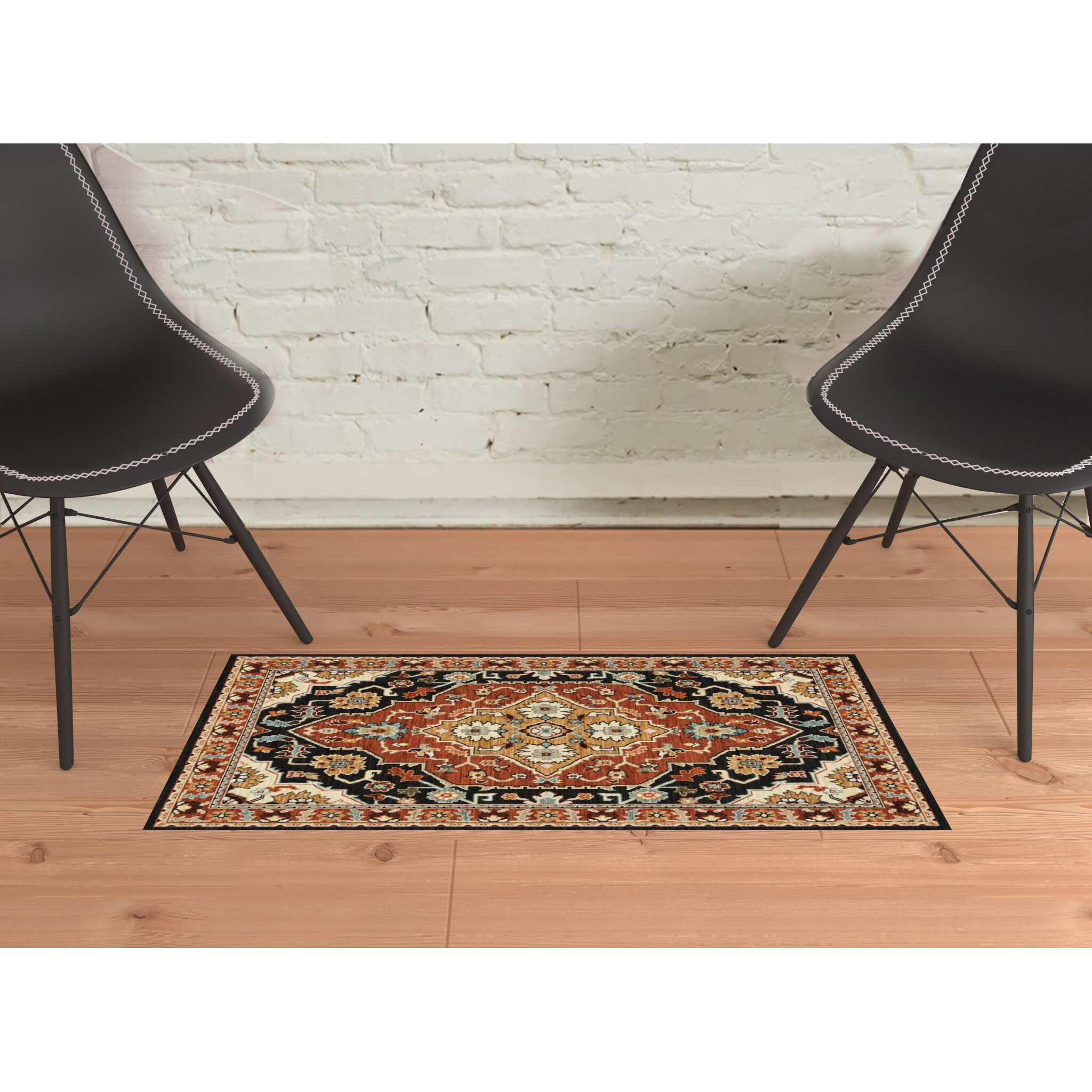 2 x 3 Black and Orange Oriental Power Loom Area Rug