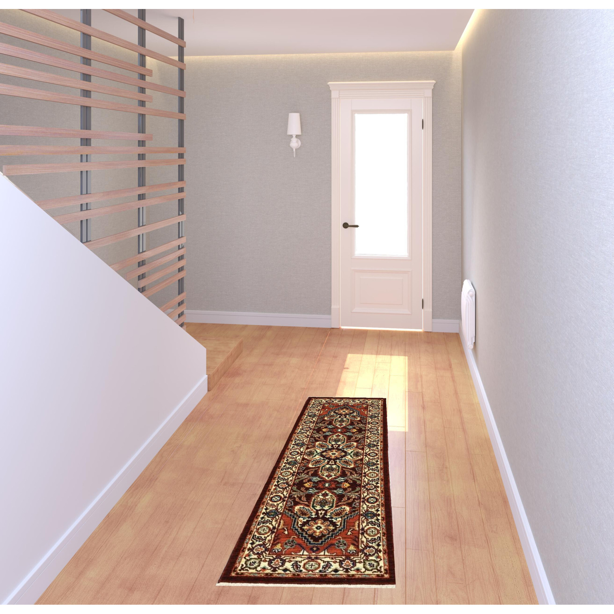 2 X 6 Red Ivory Orange And Blue Oriental Power Loom Stain Resistant Runner Rug With Fringe