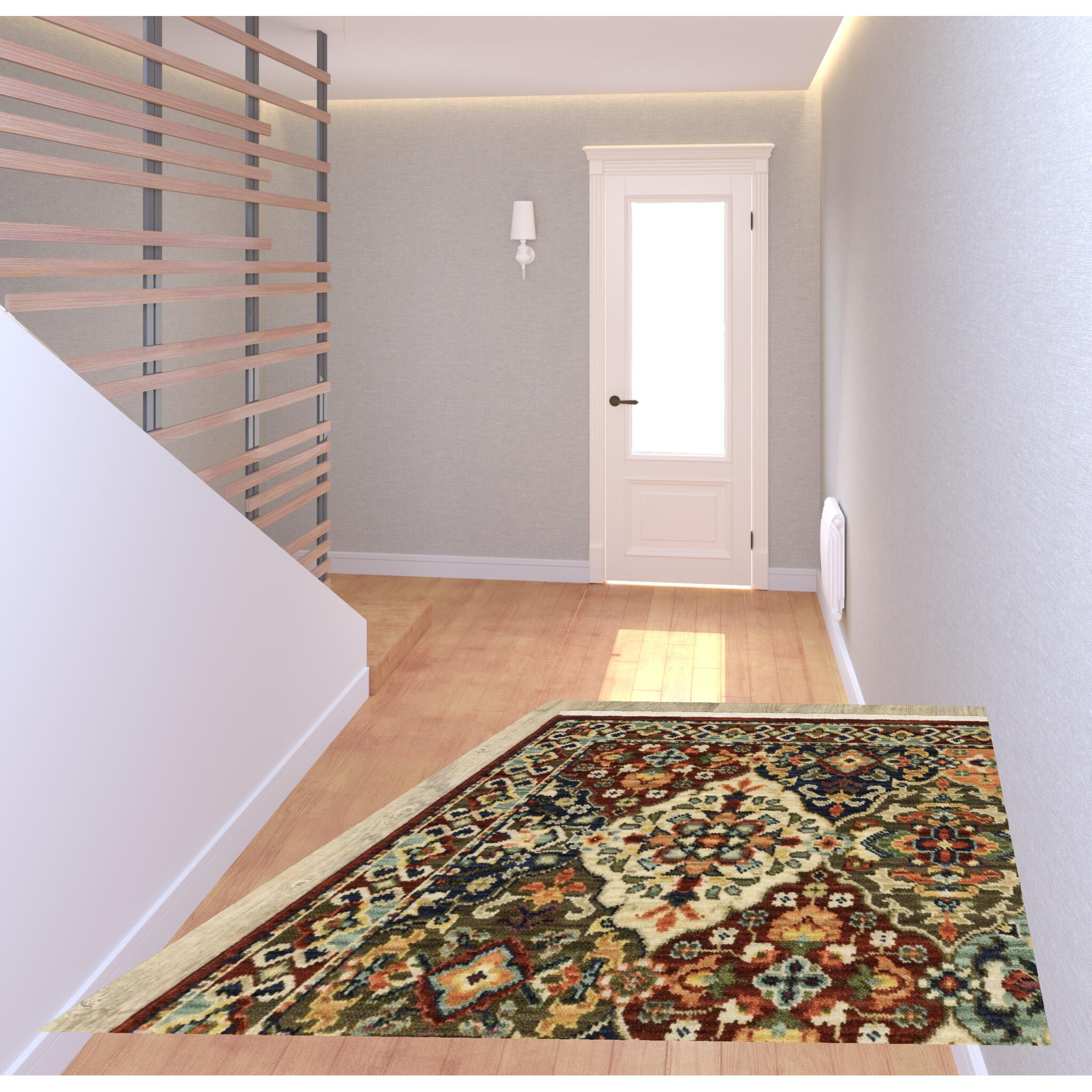 2 X 6 Red Rust Navy Light Blue Brown Orange Ivory And gold Oriental Power Loom Stain Resistant Runner Rug With Fringe