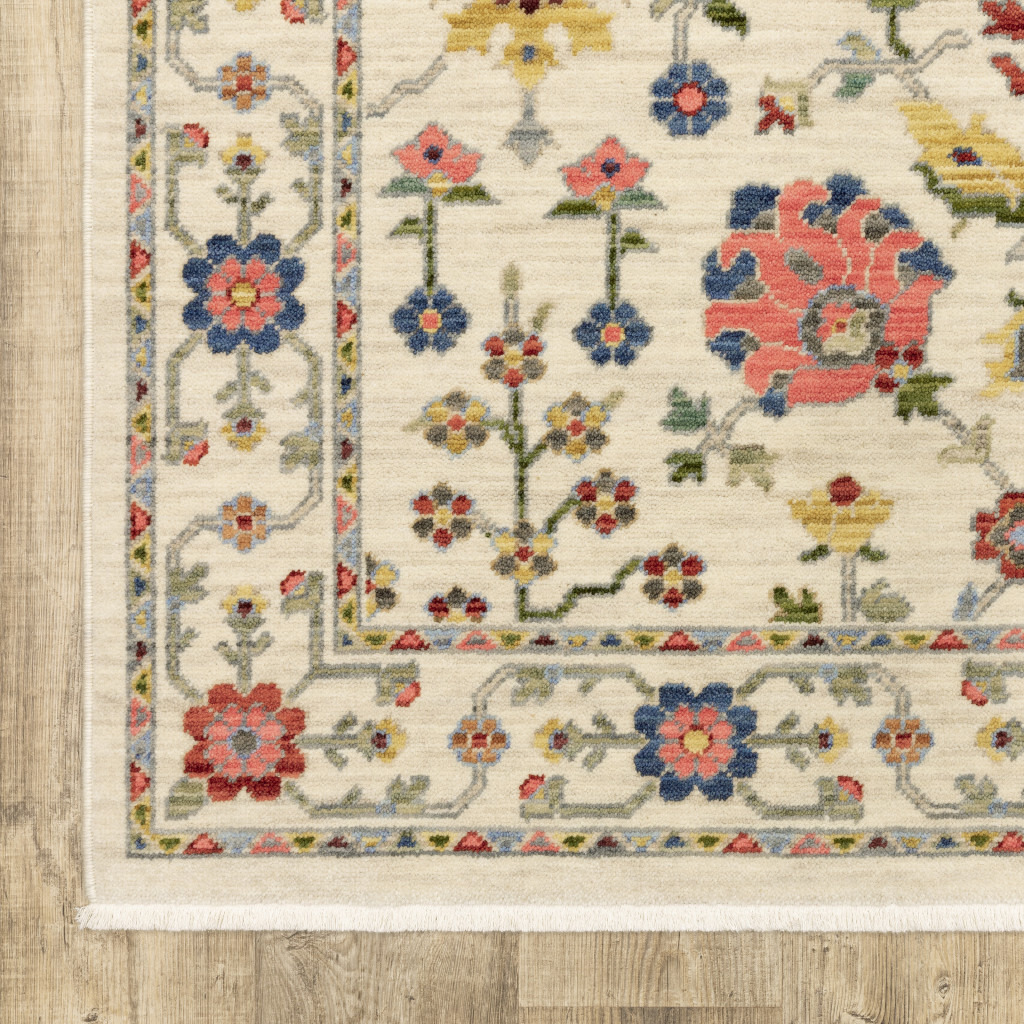 2 X 3 Ivory Oriental Power Loom Stain Resistant Area Rug With Fringe