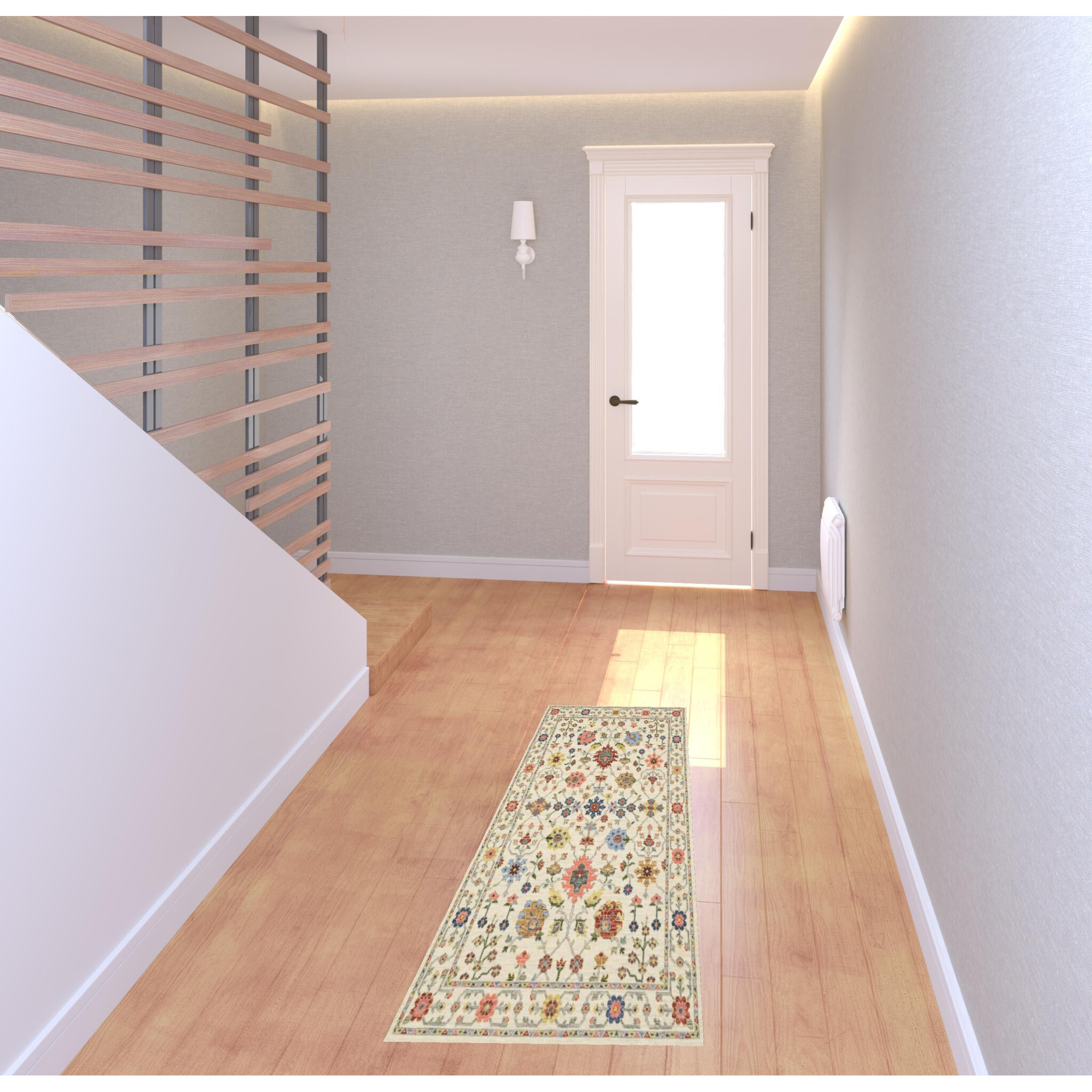 2 X 6 Ivory Salmon Pink gold Blues grey Rust And green Oriental Power Loom Stain Resistant Runner Rug With Fringe