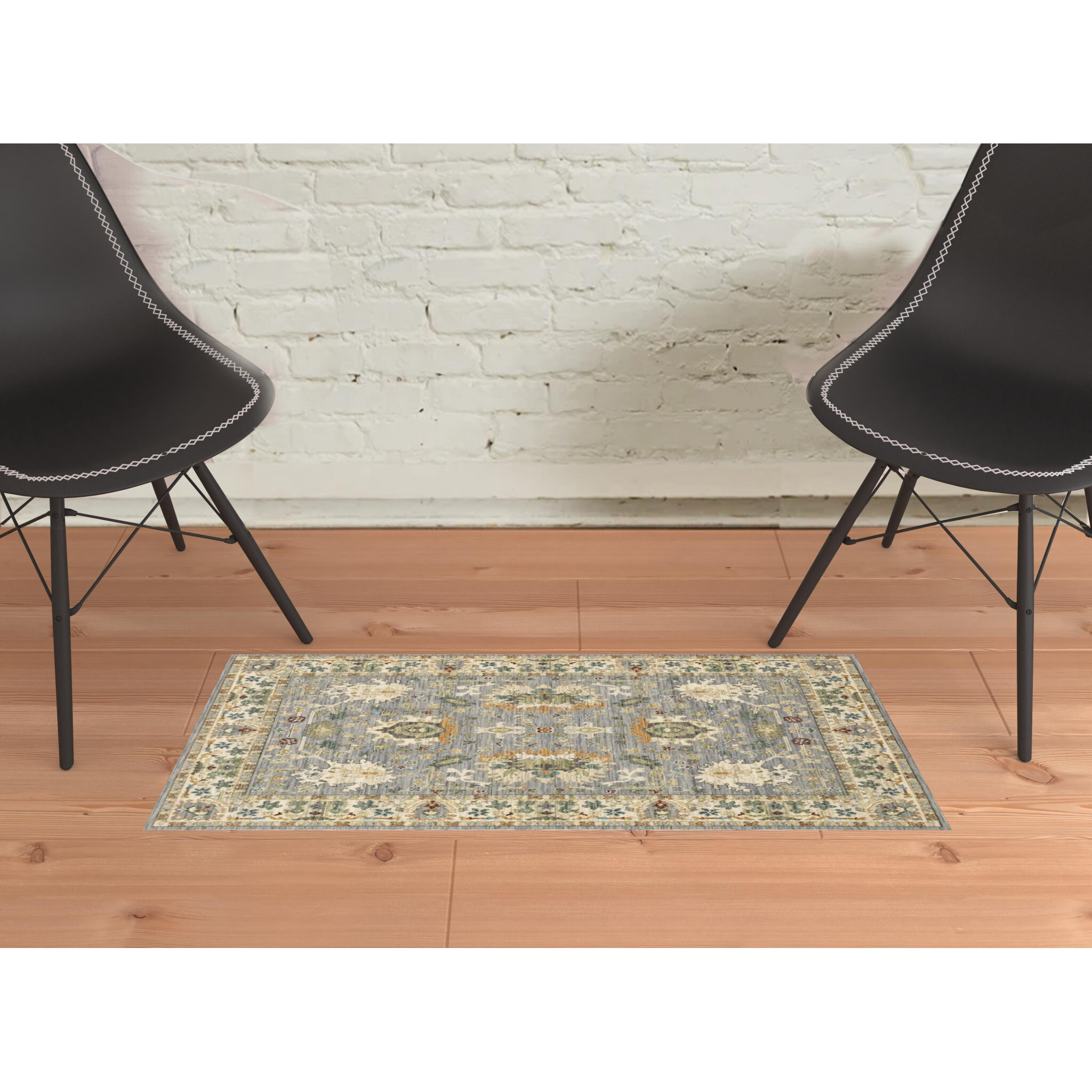 2 X 3 grey Ivory Orange Teal green charcoal Blue And Red Oriental Power Loom Stain Resistant Area Rug With Fringe