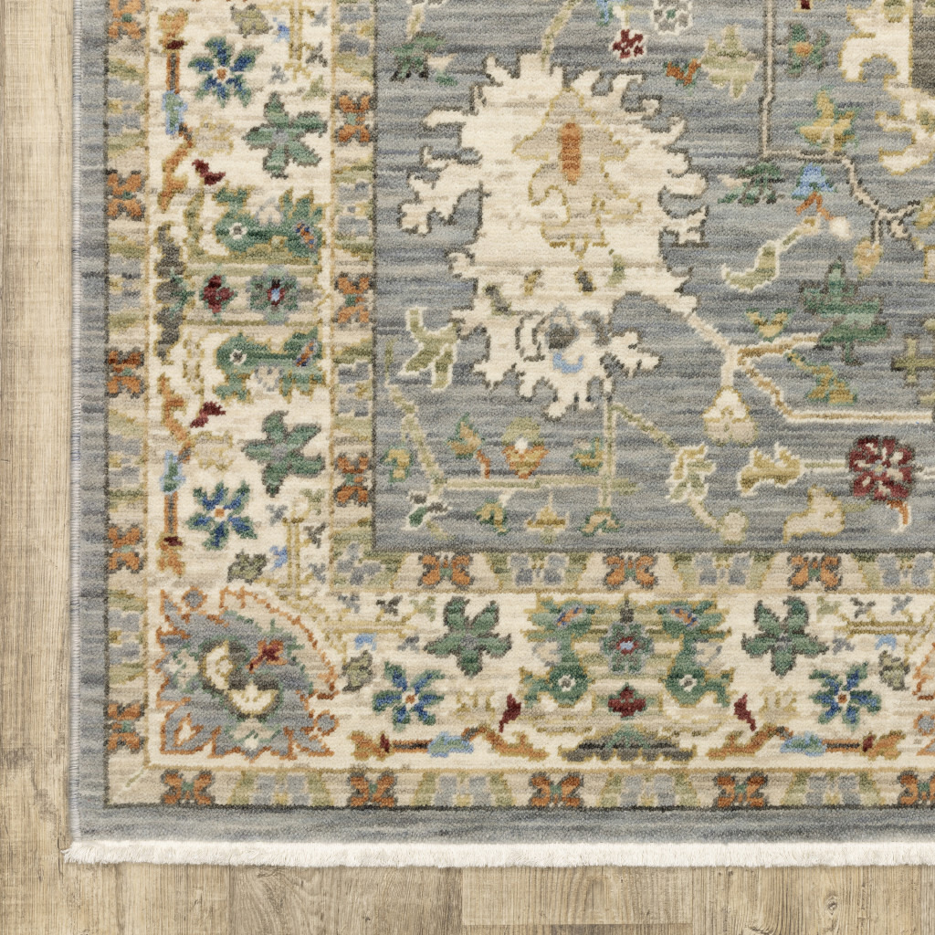 2 X 3 grey Ivory Orange Teal green charcoal Blue And Red Oriental Power Loom Stain Resistant Area Rug With Fringe